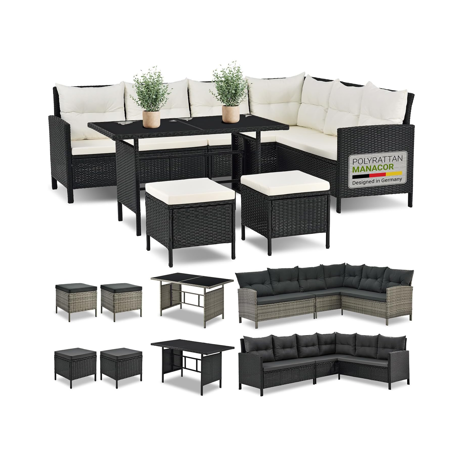 Juskys Polyrattan Lounge Manacor mit Ecksofa