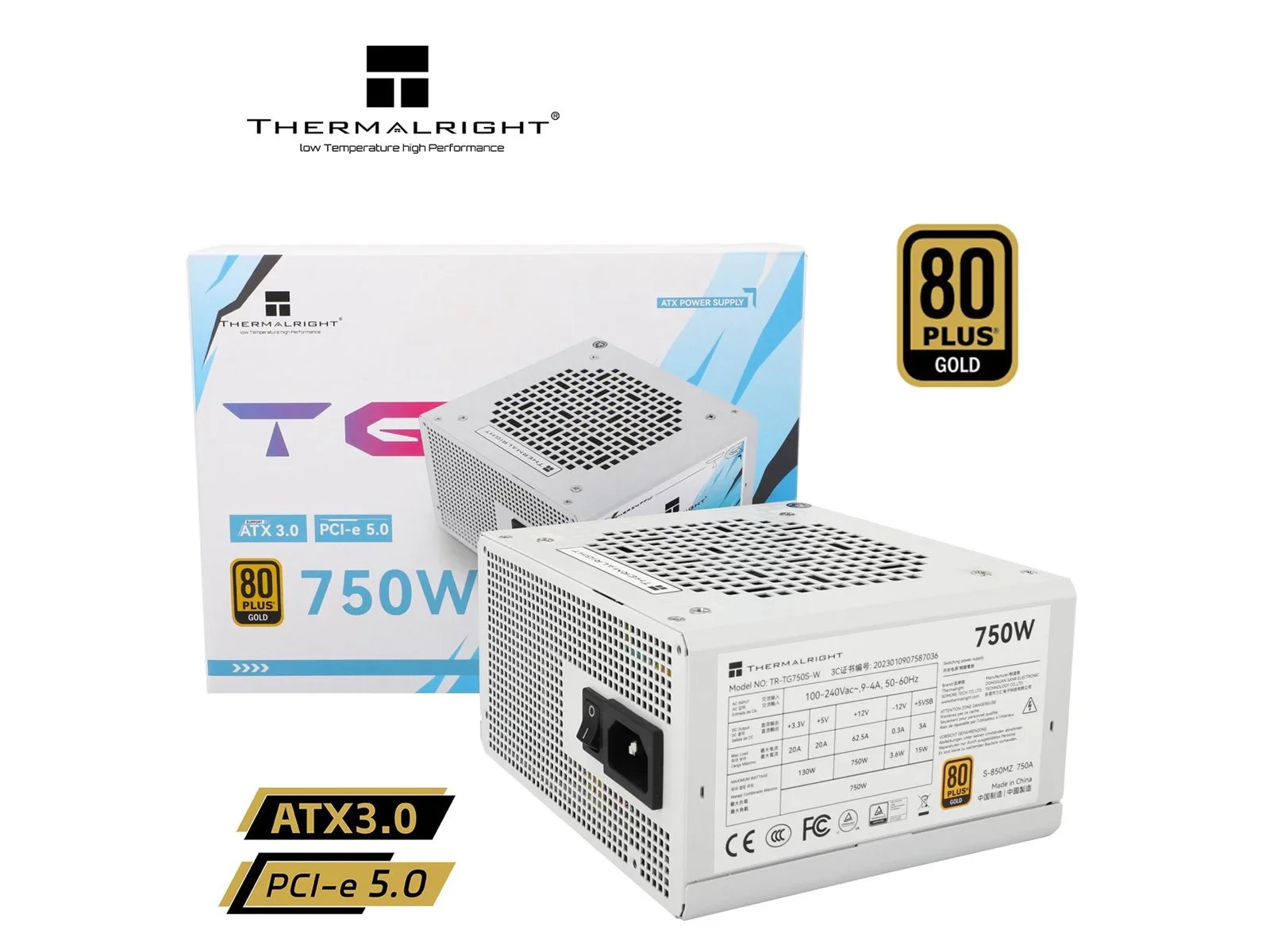 Thermalright TR-TG 750S-W Hvid- PSU. 80+ Gold. 750W. non-modular
