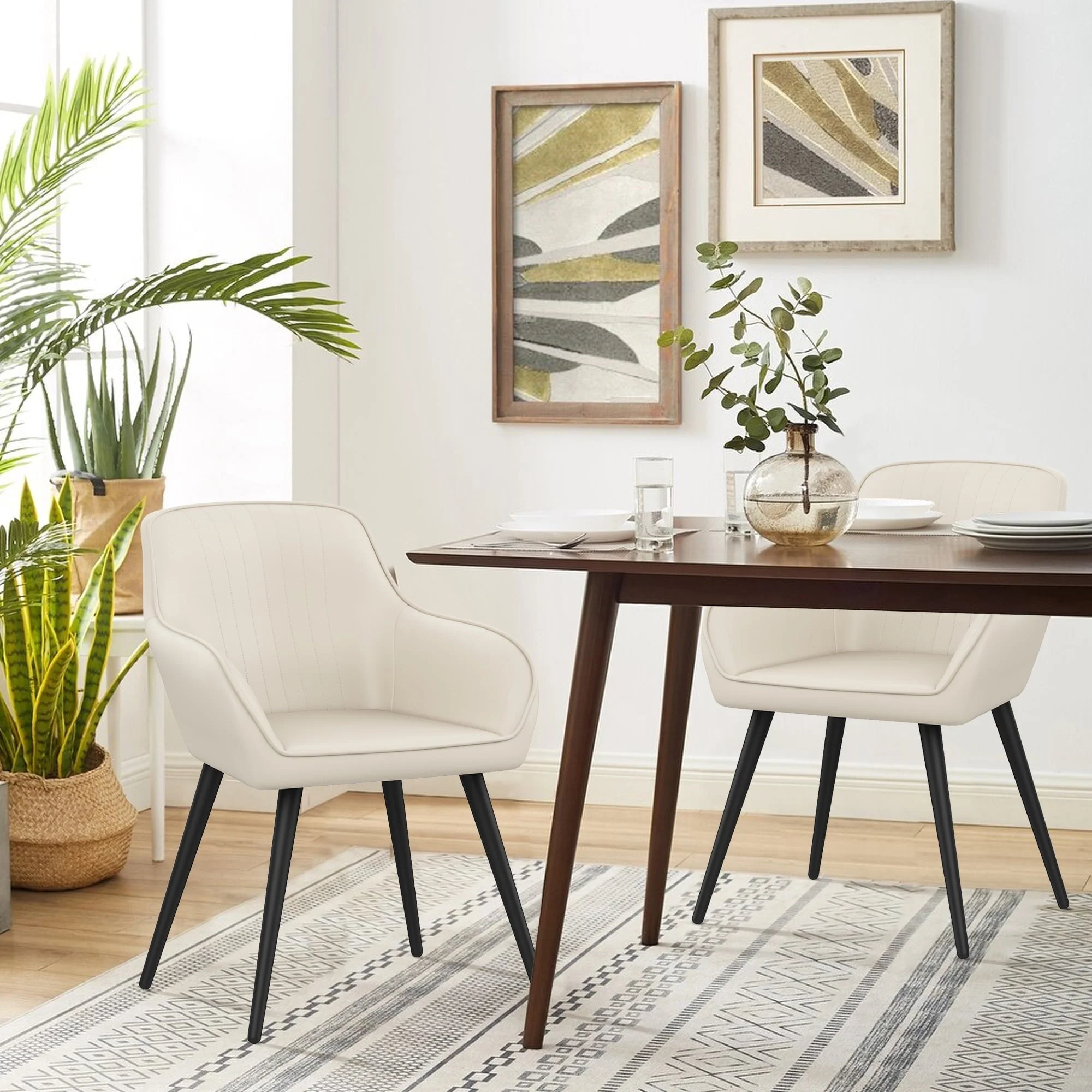 Andeworld Faux Leather Accent Chairs Set of 2, Living Dining Room Arm Chairs with Metal Legs for Home Kitchen Office Bistro Cafe(Brown)