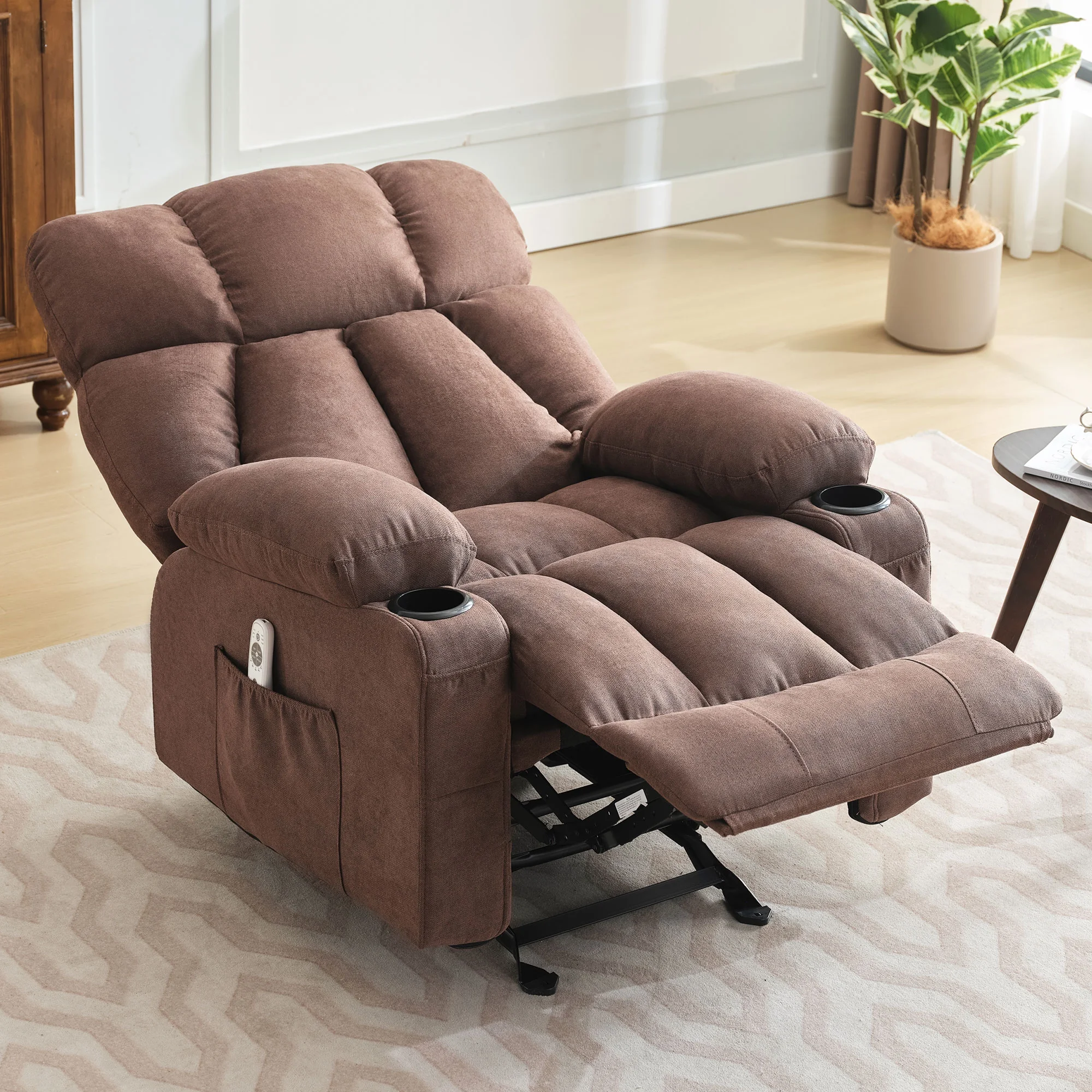 JONPONY Manual Recliner Chair with Heat Therapy and Massage Function, Heavy Duty Reclining Mechanism Massage Chair, Elderly Single Rocker Sofa with Cup Holders for Bedroom Home Theater,Grey