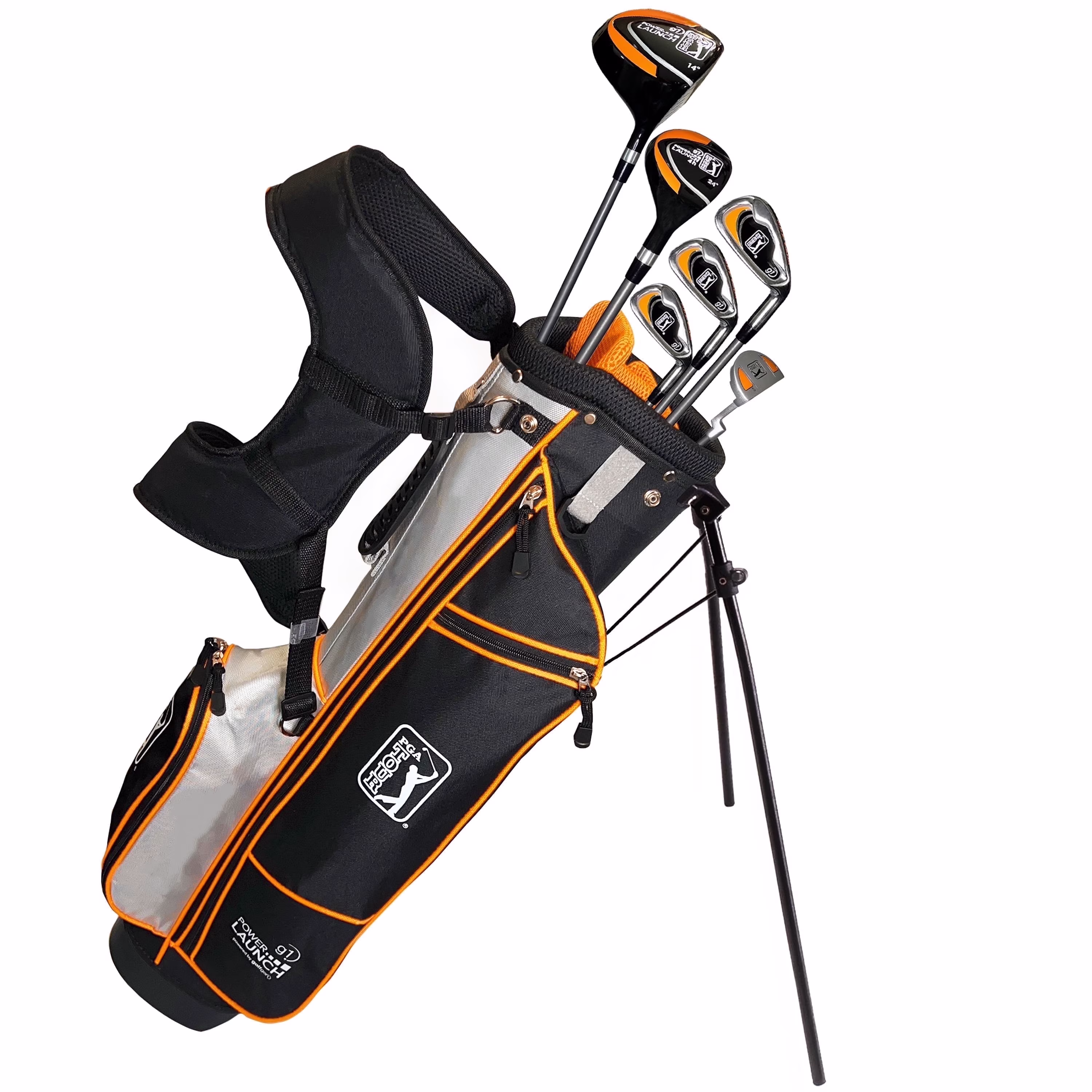 PGA Tour Right-Handed 10 Piece Kids Golf Club Stand Bag Set; Player Height 4'8 - 5'2