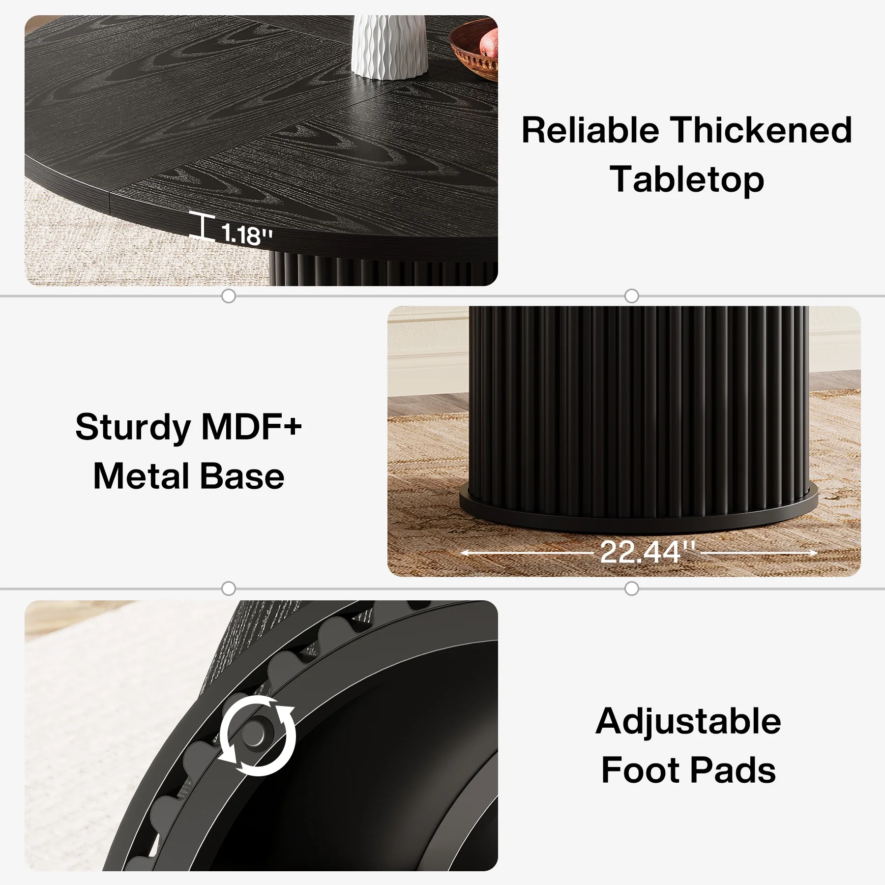 Tribesigns Black Round Dining Table for 4-6 People, 47.24-Inch Circle Wood Kitchen Table with Sturdy Fluted Metal Base, Modern Dining Room Furniture