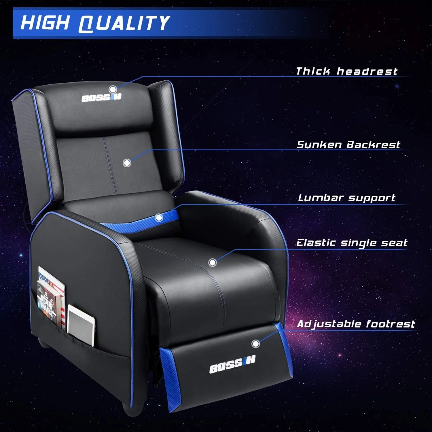 PUKAMI Gaming Recliner Chair for Adults 400lbs Racing Style Sofa Big and Tall PU Leather Recliner Seating Modern Ergonomic Lounge Recliner Chair Comfortable Home Movie Theater for Living Room