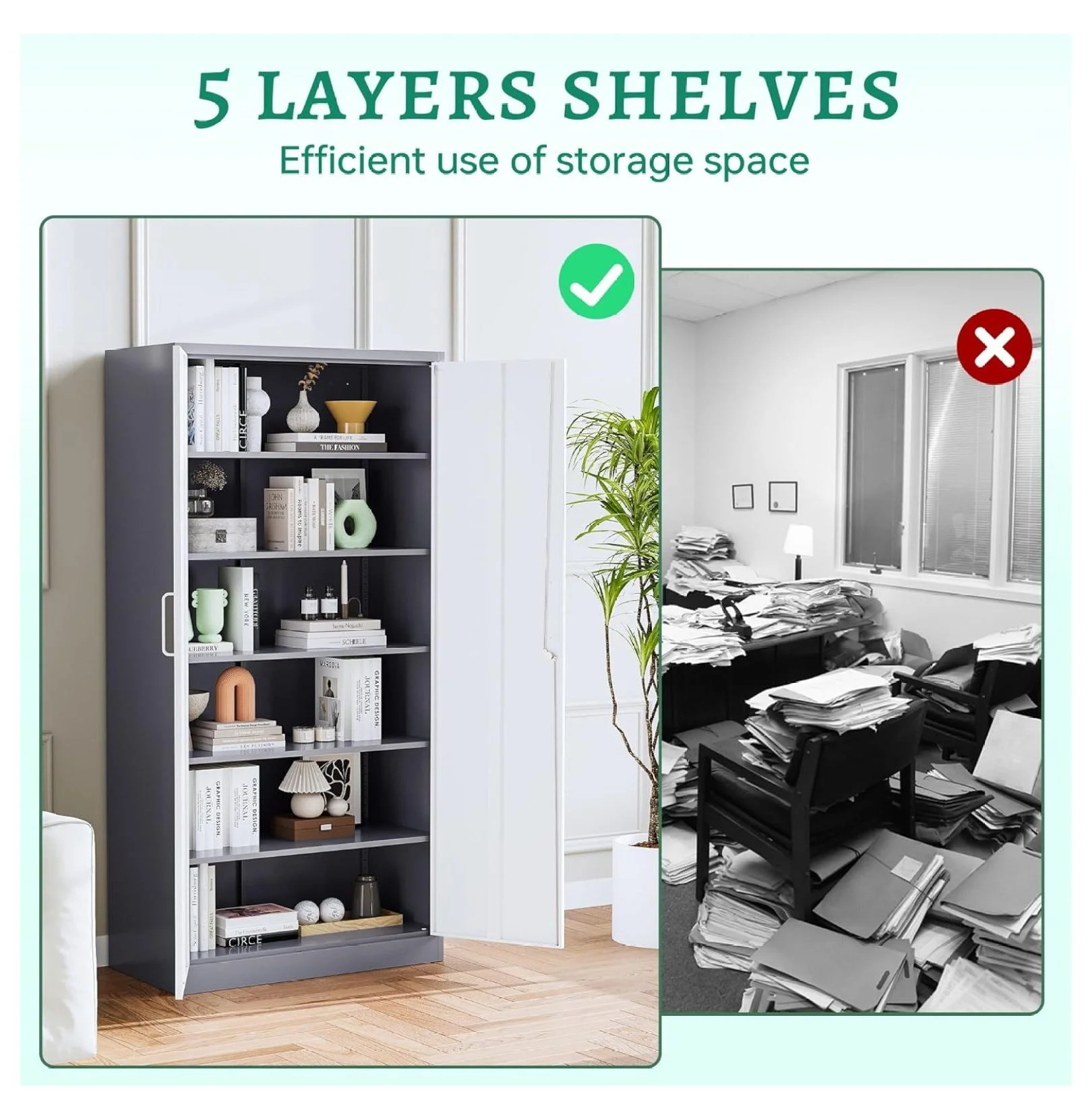 KriKac Metal Storage Cabinets with Lock Doors,Tall Locker Organizer Steel Garage Cabinets, 5 Adjustable Layers Shelves for Home, Office, Warehouse,Tool,Industrial(Black)