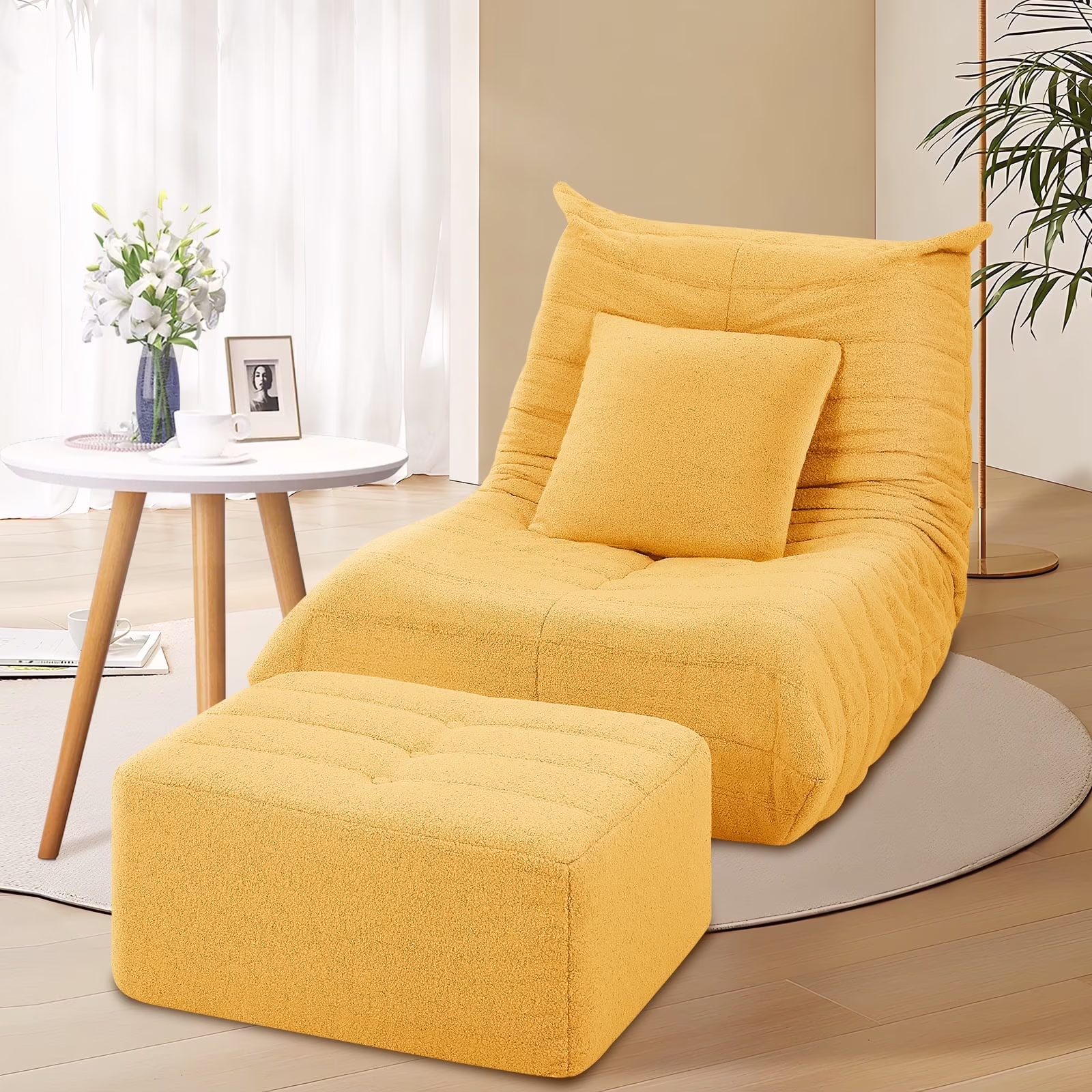 VFD Bean Bag Chairs for Adults, Beanbag Chair with Ottoman Lounge Sofa Memory Foam Comfy Reading Chair for Bedroom & Living Room, Lazy Floor Sofa Couch
