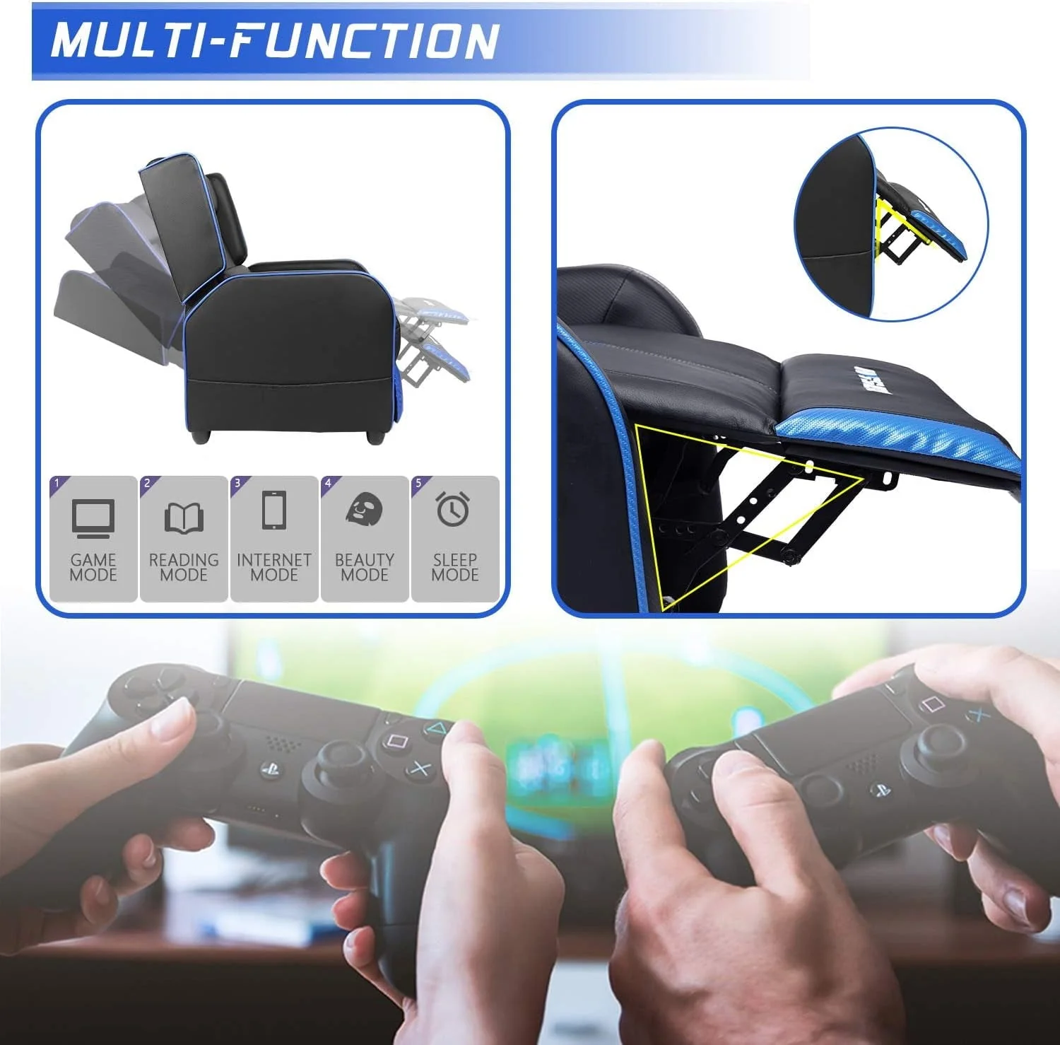 PUKAMI Gaming Recliner Chair for Adults 400lbs Racing Style Sofa Big and Tall PU Leather Recliner Seating Modern Ergonomic Lounge Recliner Chair Comfortable Home Movie Theater for Living Room