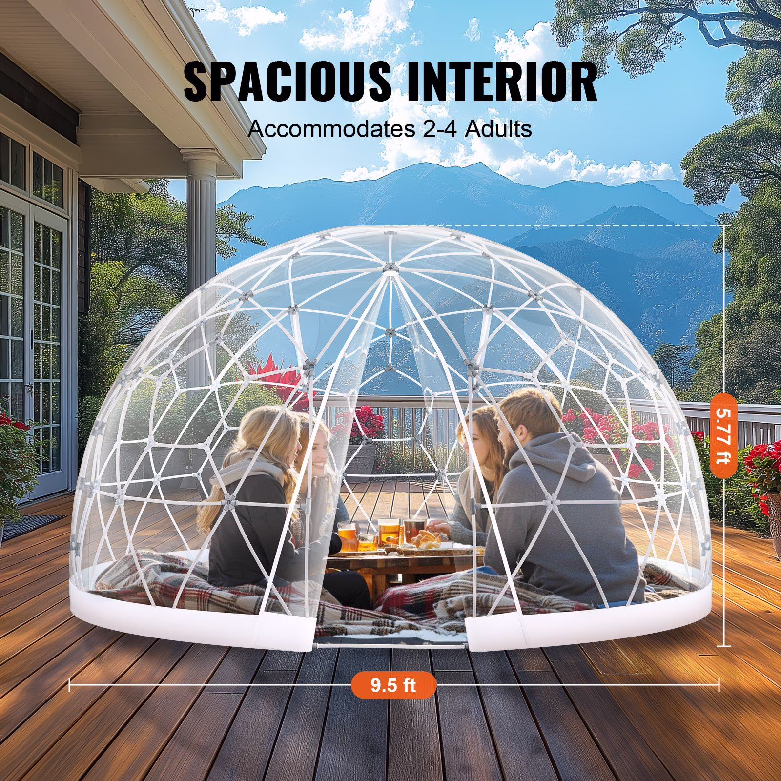 Outdoor Bubble Dome Tent 9.5FT - Transparent Window Camping Shelter for Stargazing & Backyard