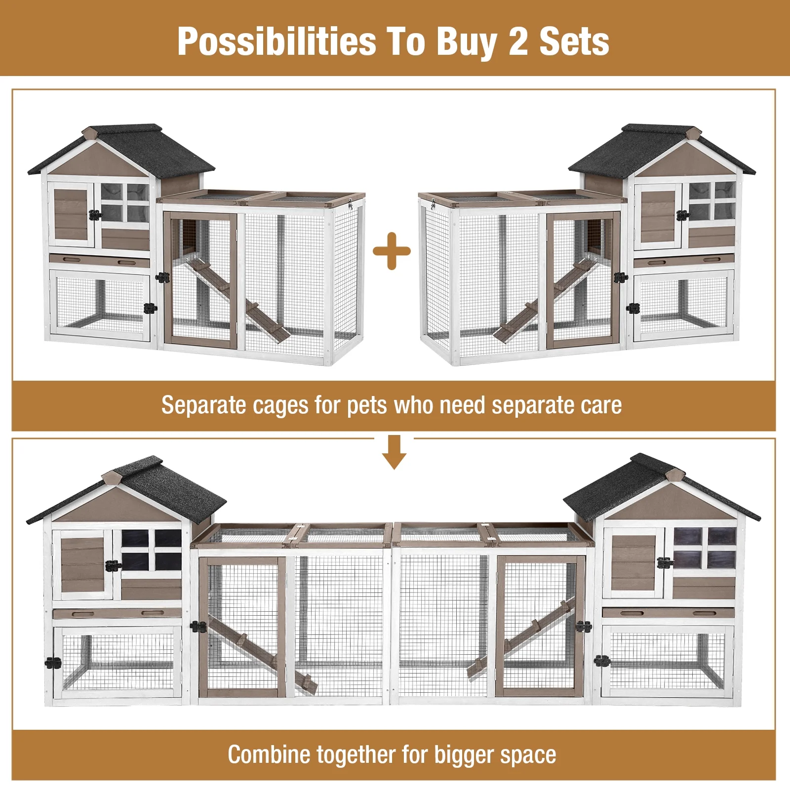 Rabbit Hutch Outdoor Bunny Hutch Indoor Rabbit Cage Wooden Habitat Small Animal Pet Poultry Cage