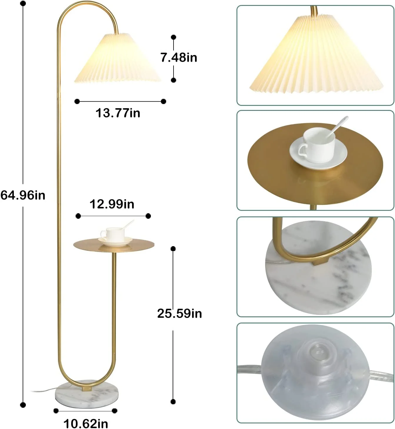 Modern Elegant with Tray Floor Lamp for Office Cafe Den Living Room Bedroom, Foot Switch and Brass/Gold Finish,Light Yellow Pleated Cloth Lampshade