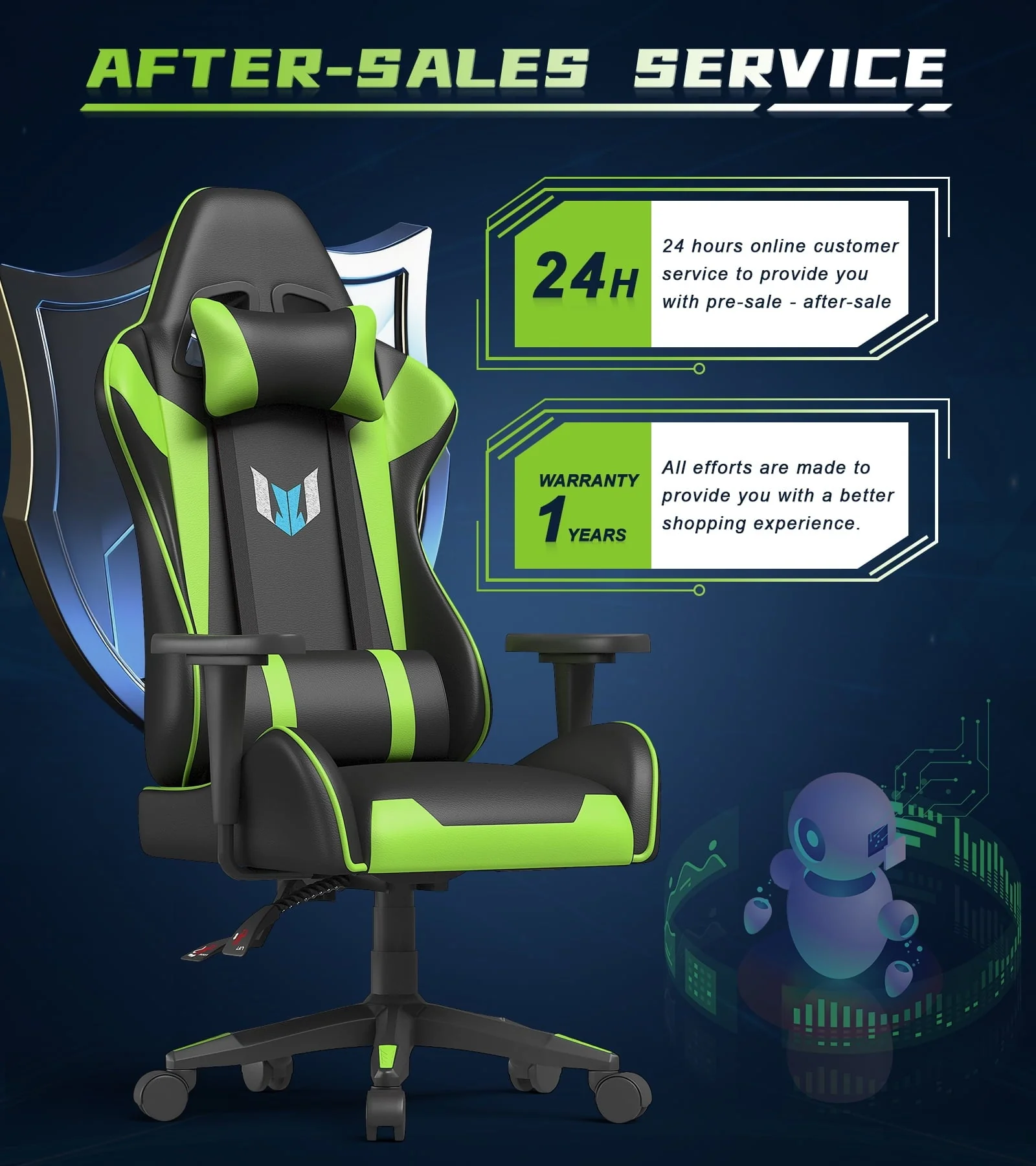 Bigzzia Gaming Chair Pu Leather Office Chair with Ergonomic Lumbar Pillow, Reclining Racing Game Chair Backrest and Seat Height Adjustable Swivel Recliner,Esports Chair with Headrest