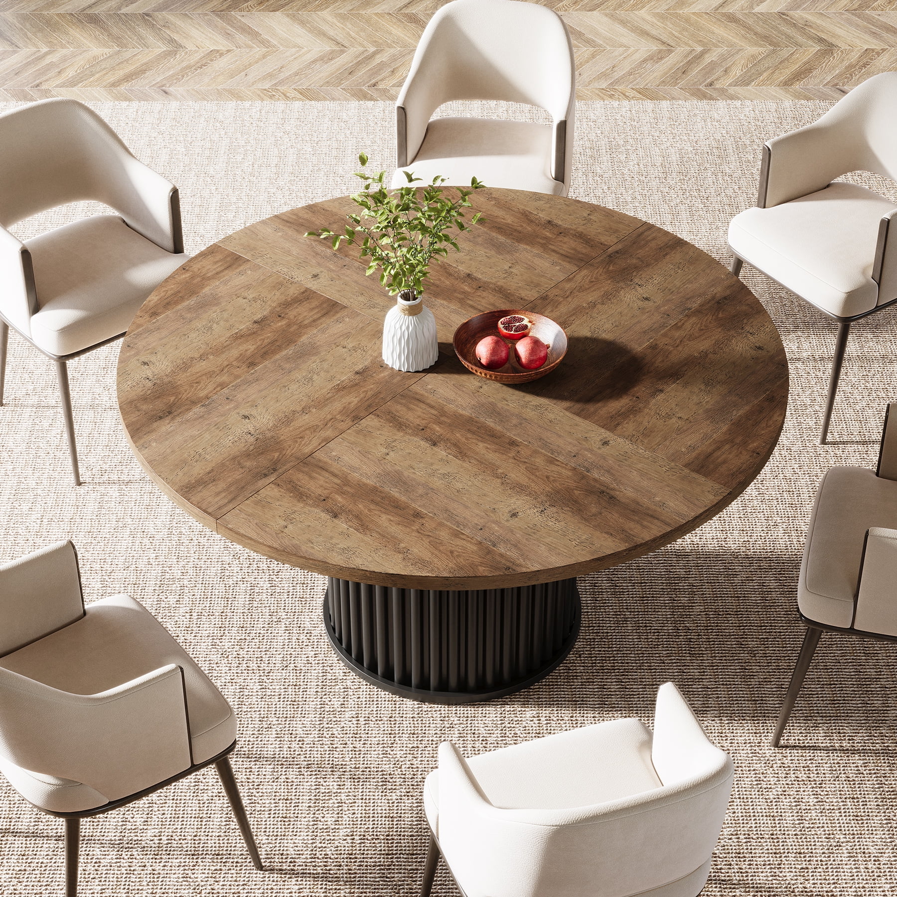 Tribesigns Black Round Dining Table for 4-6 People, 47.24-Inch Circle Wood Kitchen Table with Sturdy Fluted Metal Base, Modern Dining Room Furniture