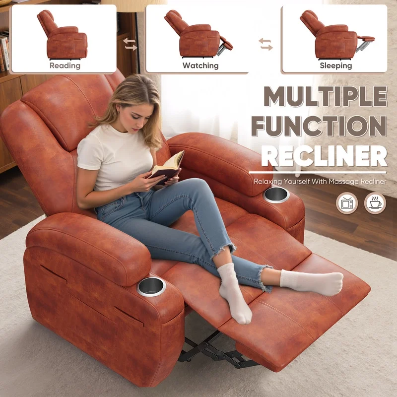 Lacoo power lift electric Massage recliner chair Oversized Single Sofa with Cup Holder for elderly,Black