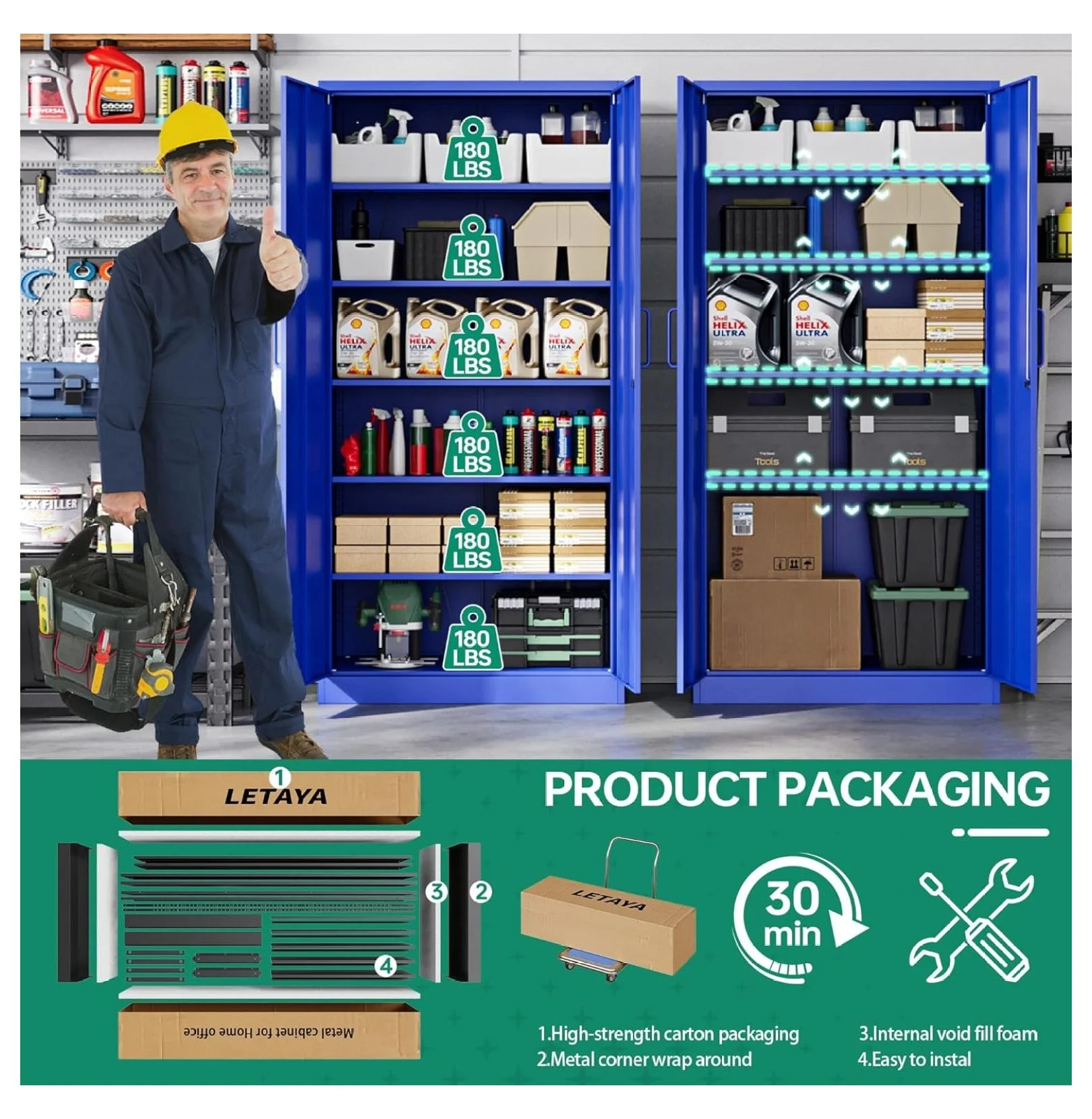 KriKac Metal Storage Cabinets with Lock Doors,Tall Locker Organizer Steel Garage Cabinets, 5 Adjustable Layers Shelves for Home, Office, Warehouse,Tool,Industrial(Black)