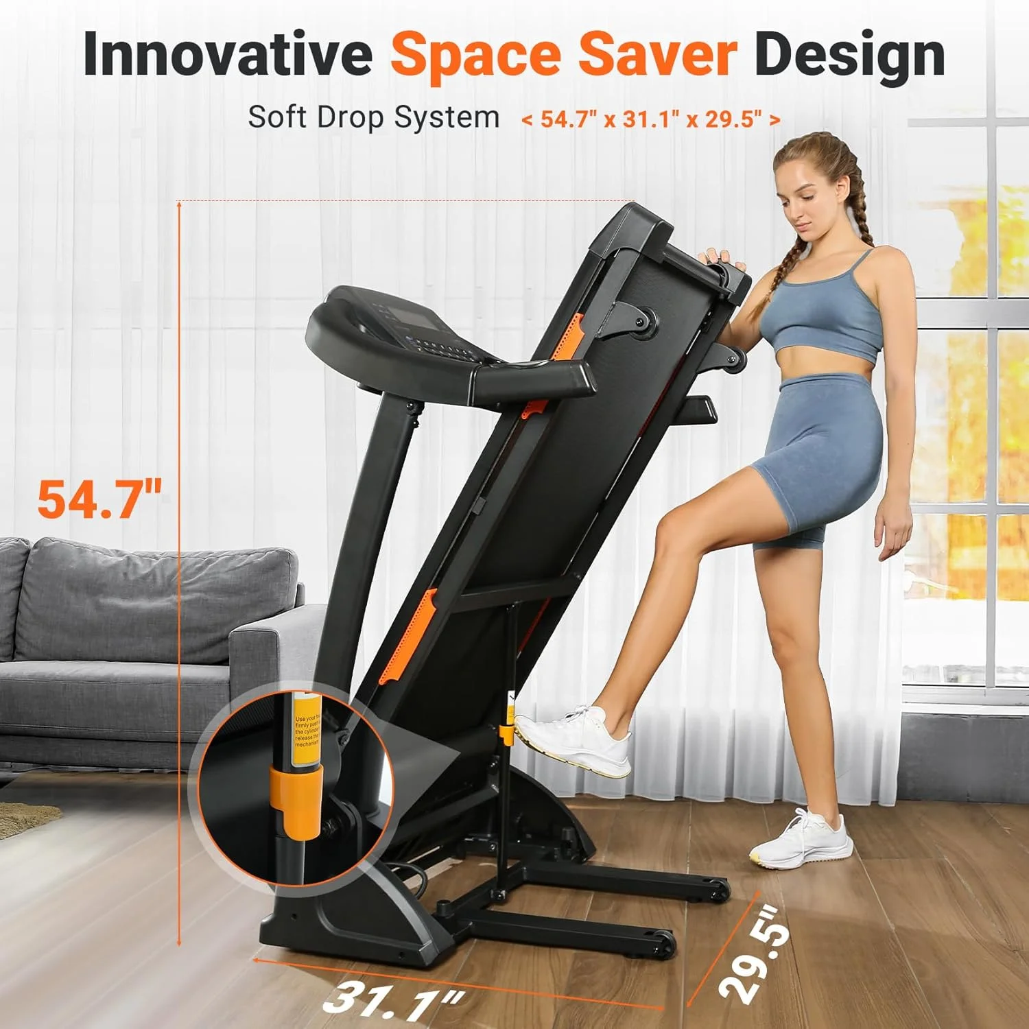 3.5HP Folding Treadmill, 300lb Capacity, 15 Levels Auto Incline Treadmills for Home Running and Walking Max 10MPH Speed Dprodo Foldable EleTreadmill Running Machine with APP & Bluetooth