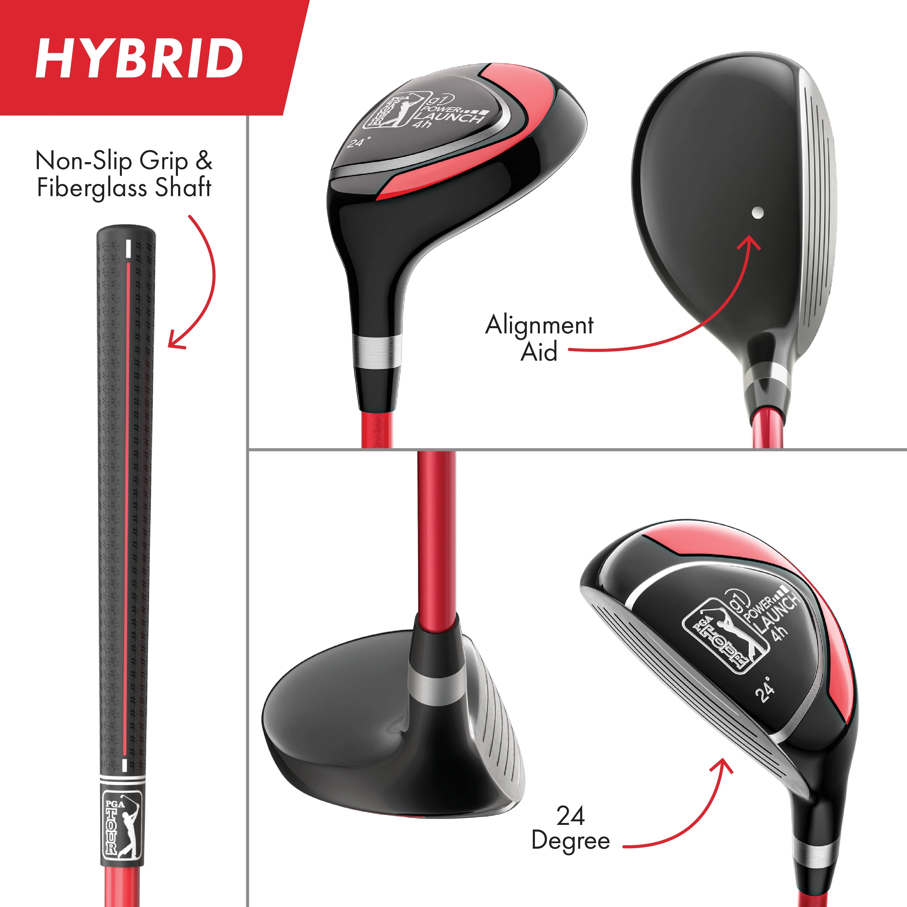 PGA Tour Right-Handed 10 Piece Kids Golf Club Stand Bag Set; Player Height 4'8 - 5'2