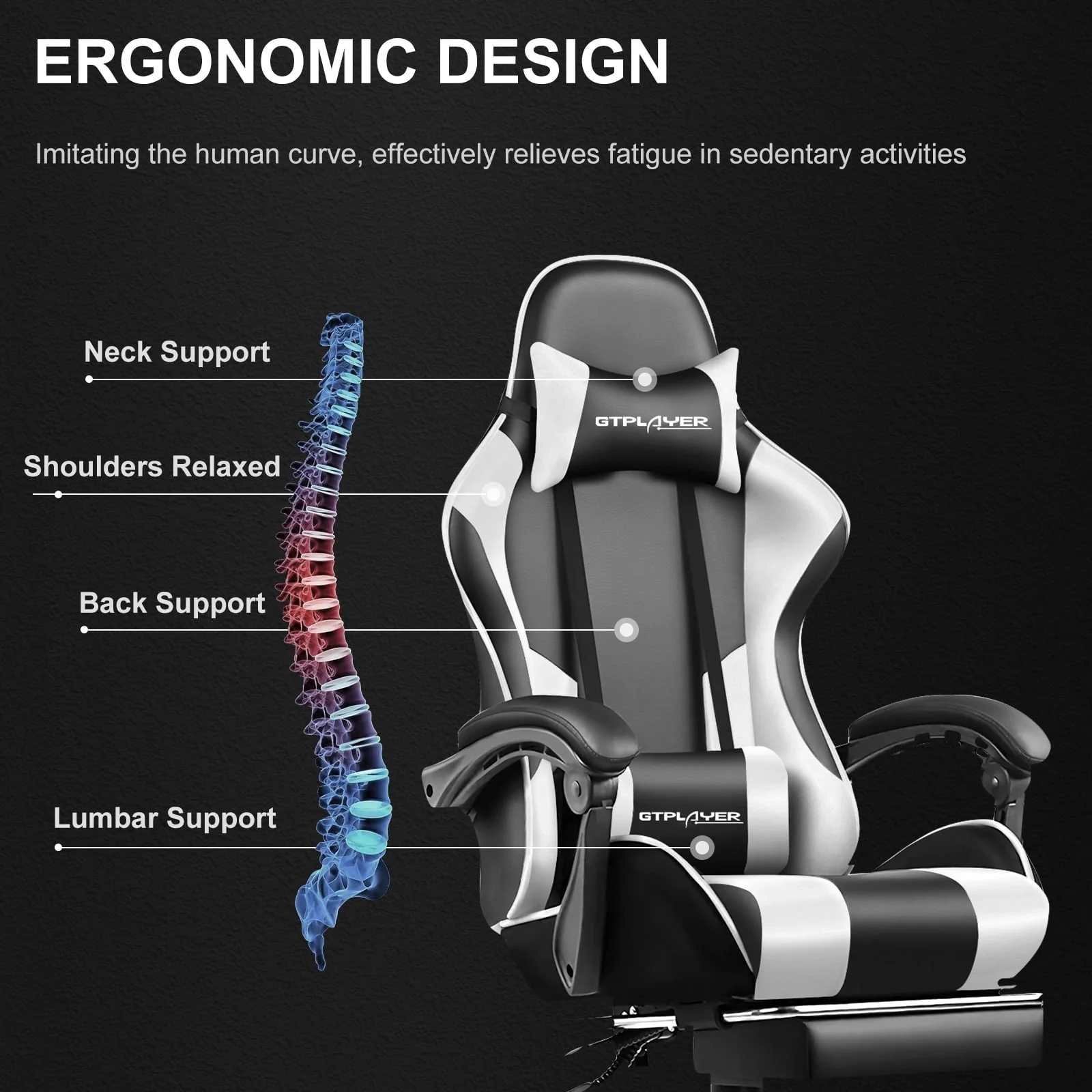 Gtplayer Gaming Chair with Footrest and Ergonomic Lumbar Massage Pillow, White