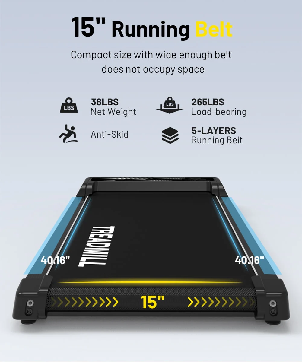 Walking Treadmill Under Desk Portable Walking Pad 265LBS 2.25HP for Home Office, Black