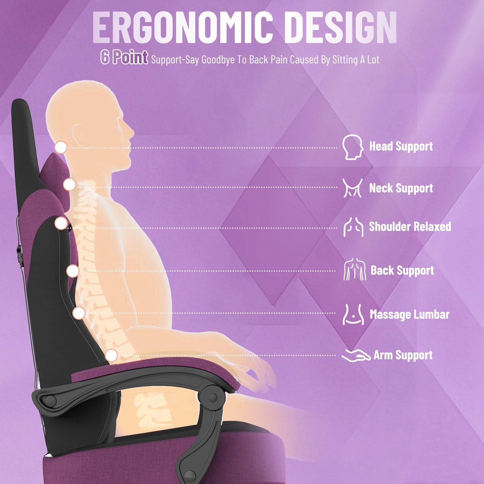 SOONTRANS Gaming Chair for Adults, Ergonomic Linen Fabric Computer Chair with Massage Lumbar Pillow, Gamer Game Chair with Adjustable Headrest, Comfortable Office Chair for Home, White