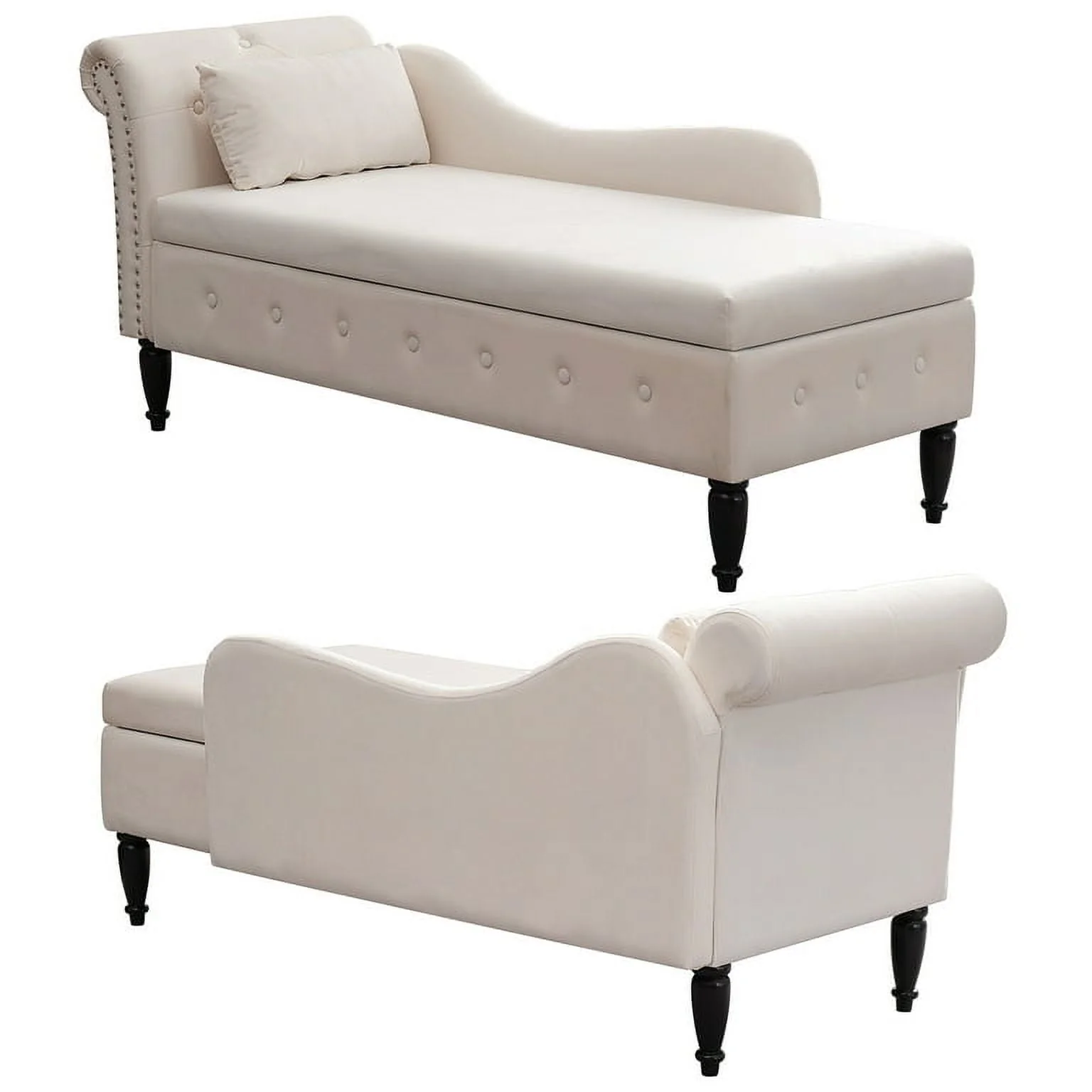 MUZZ Modern Velvet Chaise Lounge Indoor Chair,Tufted Long Lounge with Pillow for Living Room/Bedroom/Office（Beige)