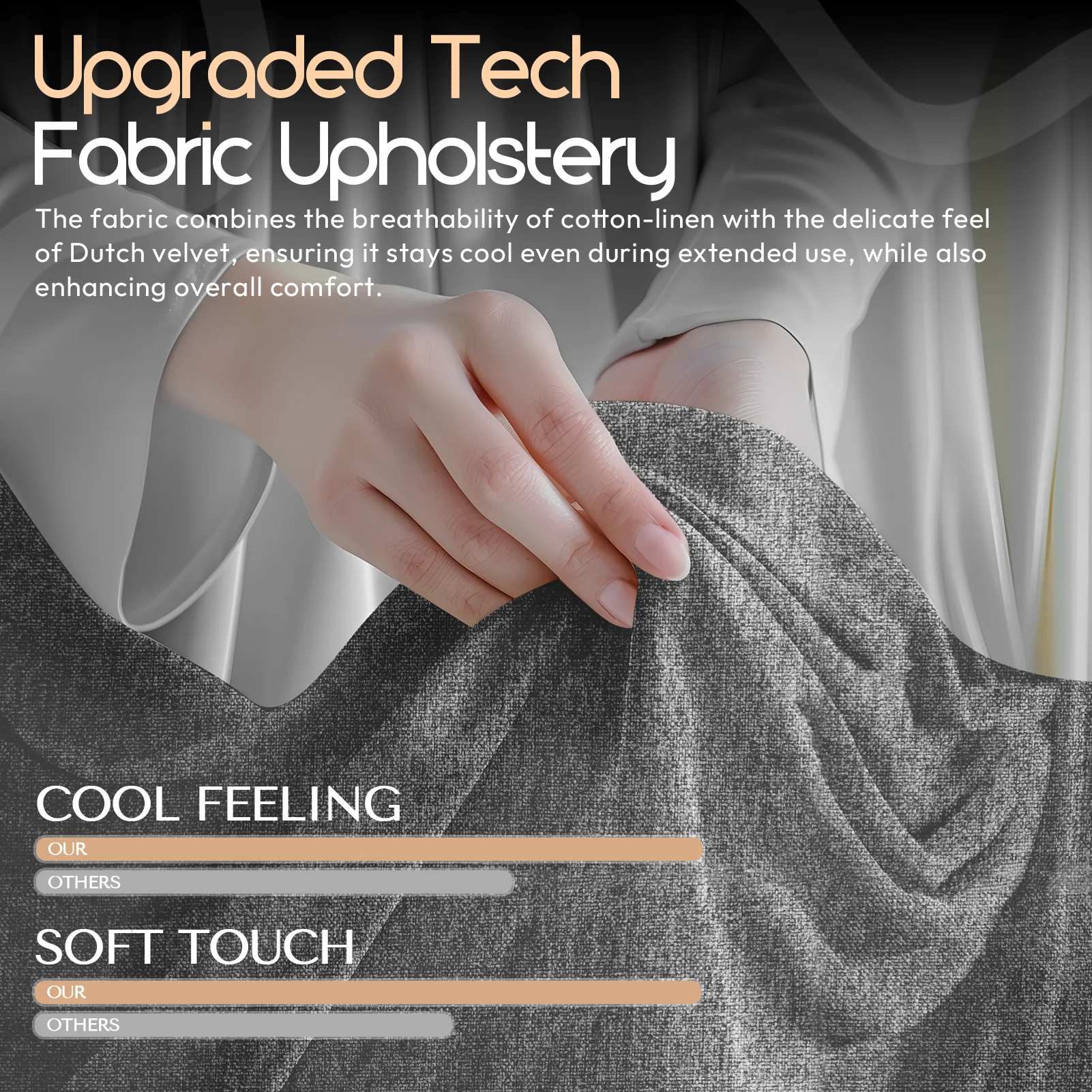 GOOSEA Fabric Gaming Chair with Pocket Spring Cushion, Breathable Computer Chair with Massage Lumbar Support and Footrest, High Back Office Chair for Adults, 300lbs, Grey