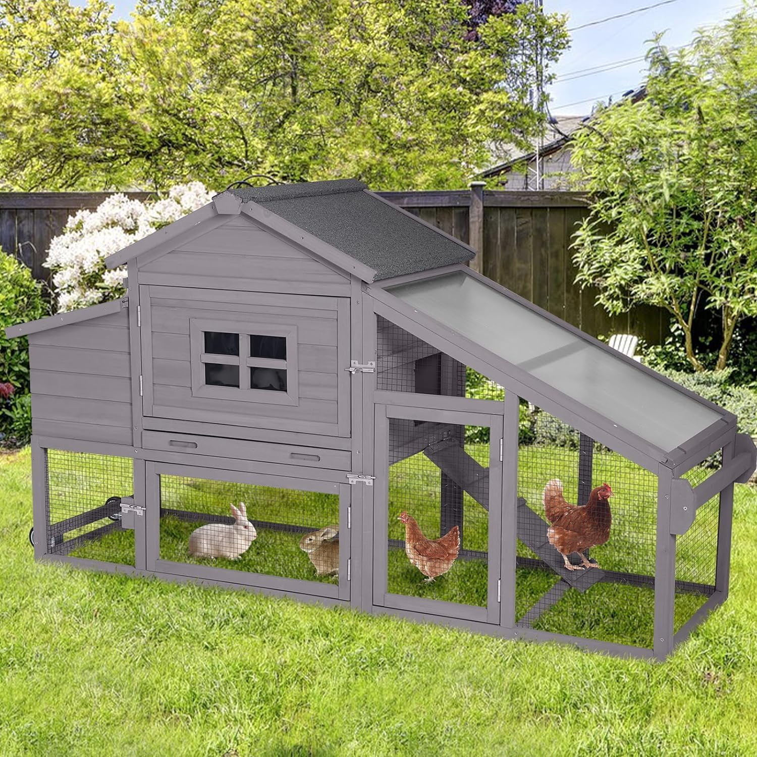 BUTINGLALE Chicken Coop Mobile Chicken House On Wheel Outdoor Rabbit Hutch for 2-4 Chickens 67
