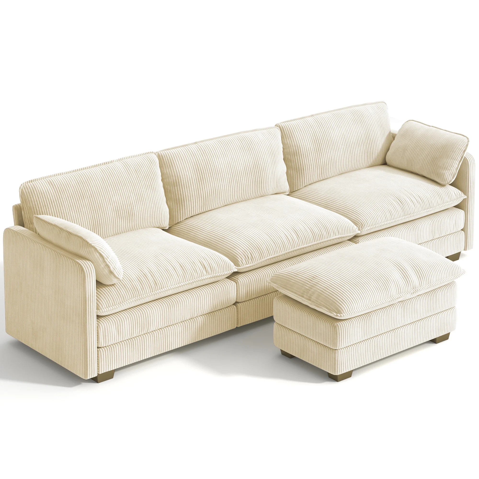 Lofka 110�� Modular Sectional Sofa Bed with Double Layer Cushions and Movable Ottoman, Modern Comfy Cloud Couch for Living Room, DIY Combination, Green