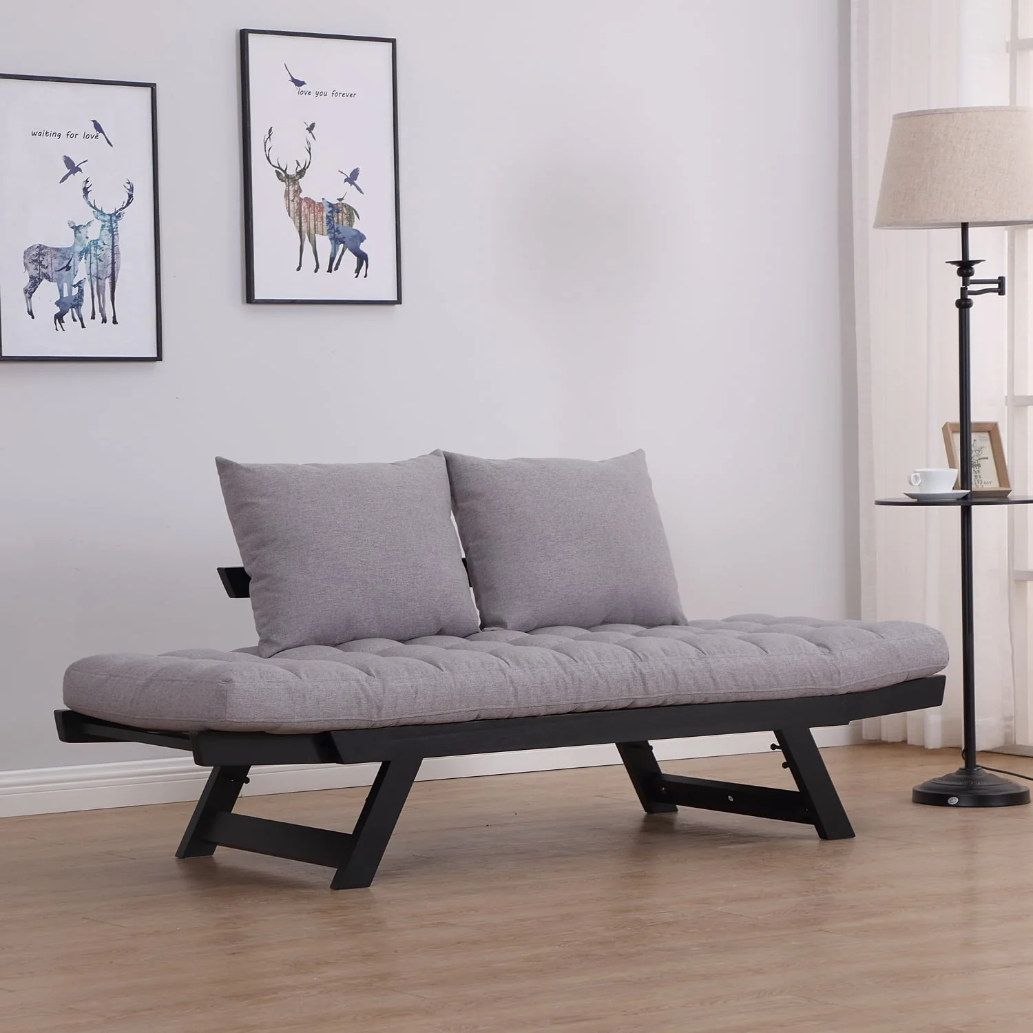 Homcom Single Person 3 Position Convertible Couch Chaise Lounger Sofa Bed, Light Grey