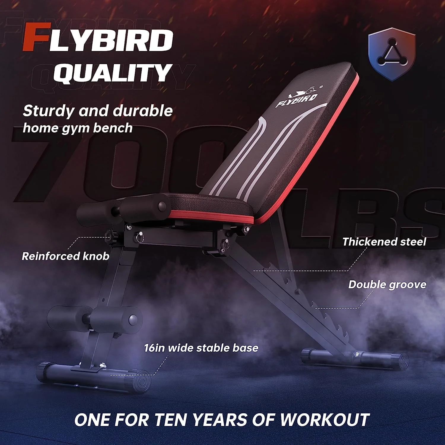 FLYBIRD Adjustable Weight Bench Workout Bench for Home Gym, 15 Degree Decline Sit-Up Resistance Bands Included , Sturdy Durable Folding Weight Bench for Years of Workout