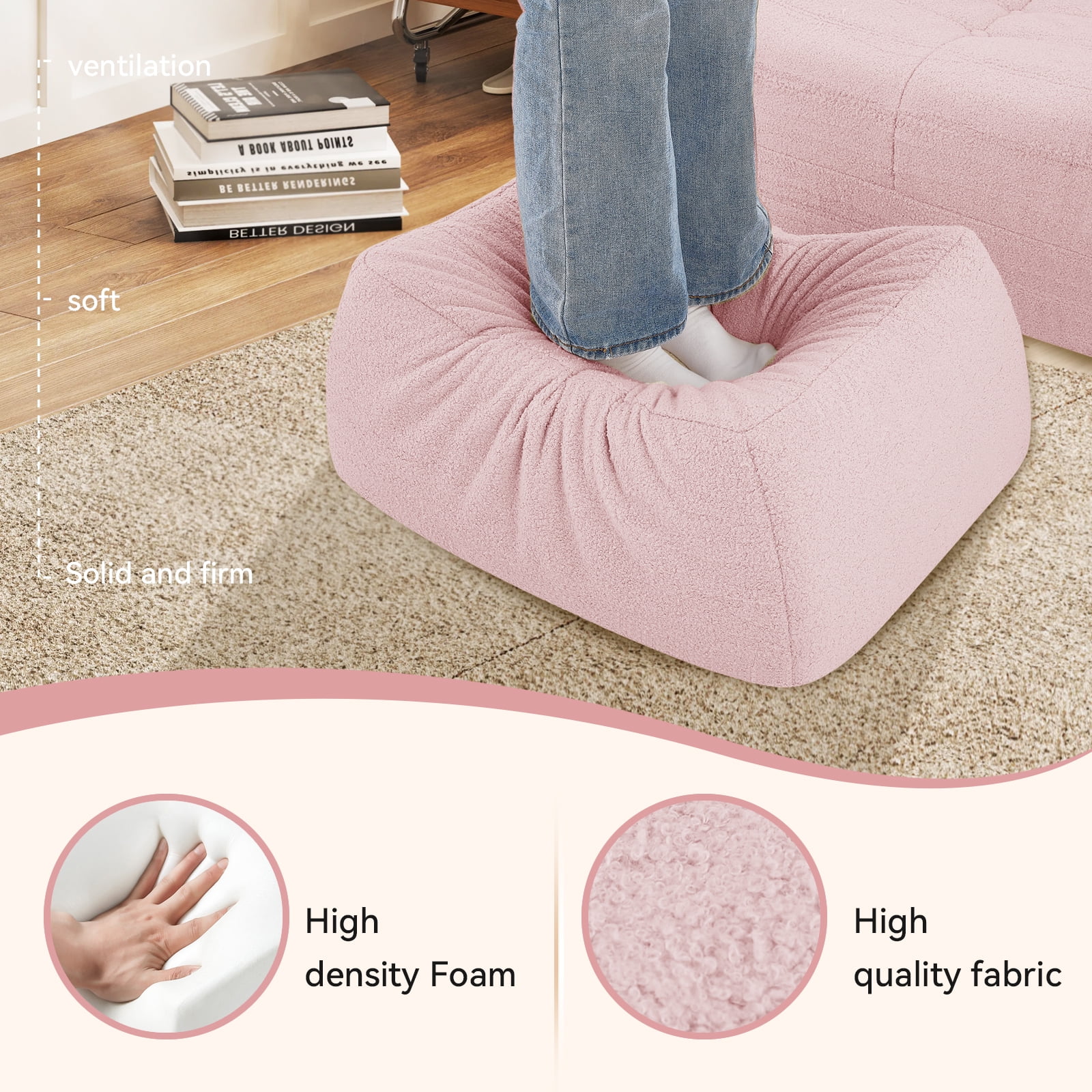 VFD Bean Bag Chairs for Adults, Beanbag Chair with Ottoman Lounge Sofa Memory Foam Comfy Reading Chair for Bedroom & Living Room, Lazy Floor Sofa Couch