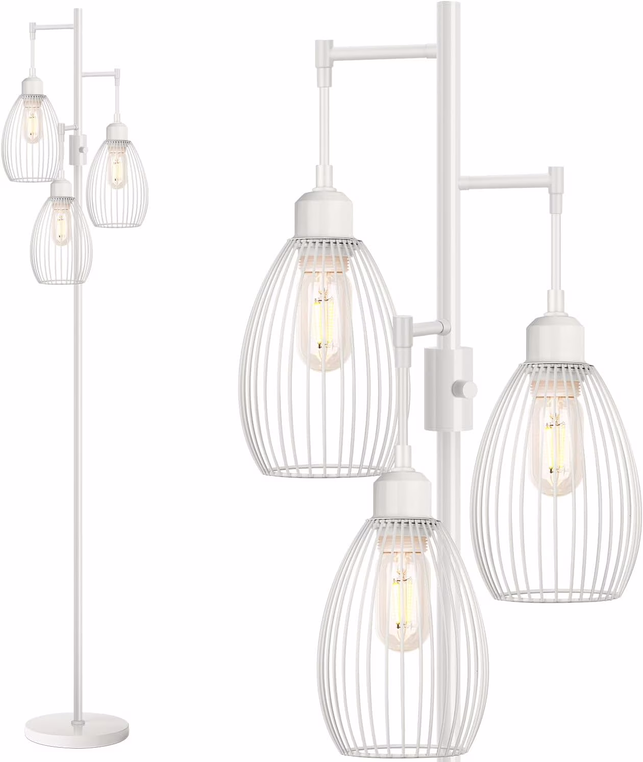 Dimmable Floor Lamp, 3 x 800LM LED Edison Bulbs Included, Farmhouse Industrial Floor Lamp Standing Tree Lamp with Elegant Teardrop Cage Tall Lamps for Living Room Bedroom Office Dining Room