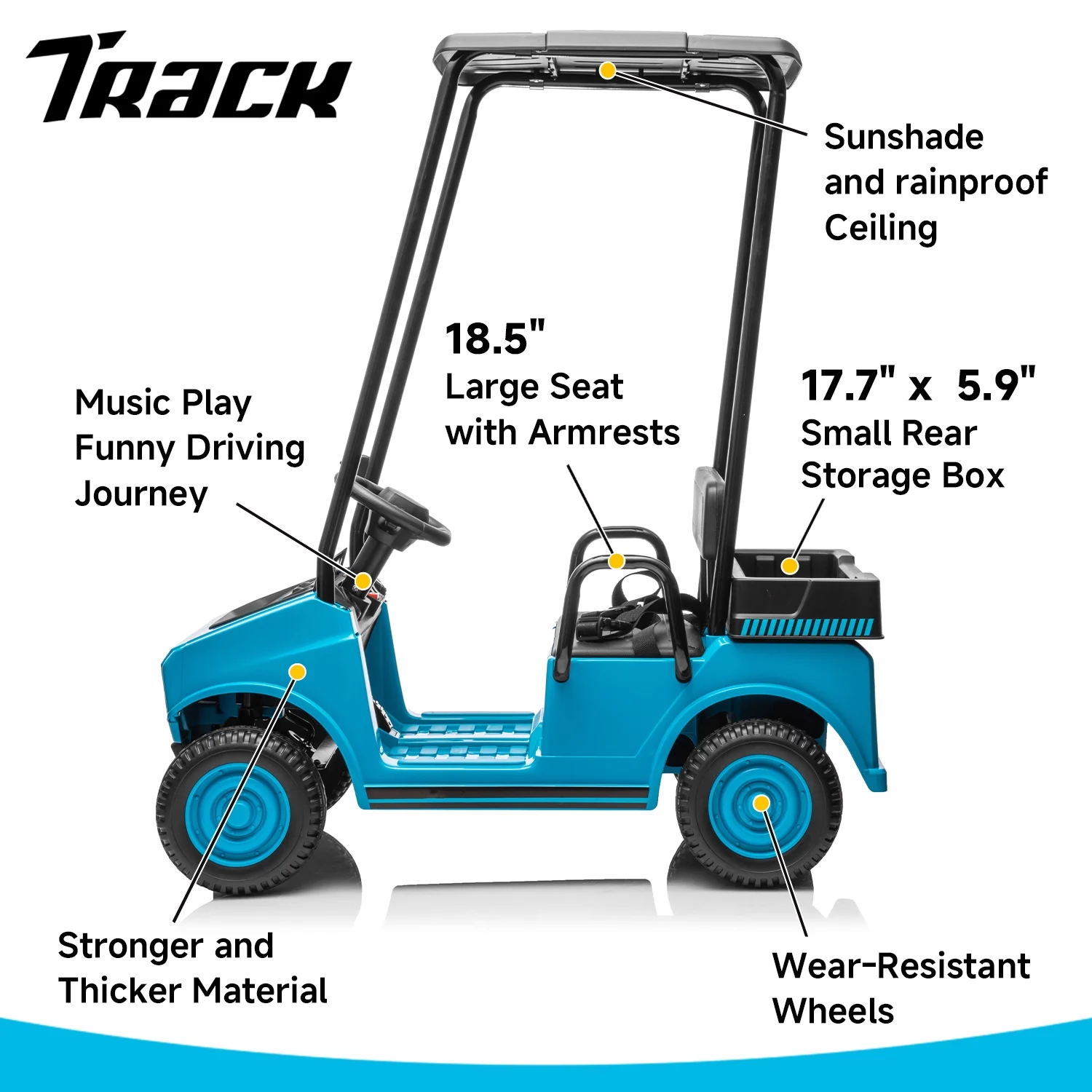 Track Seven 24V Ride on Car, Electric Golf Cart with Ceiling, Ride on Truck with Remote Control, Music, Rear Storage Box, Electric Car for Boys Girls Age 3+, 18.5