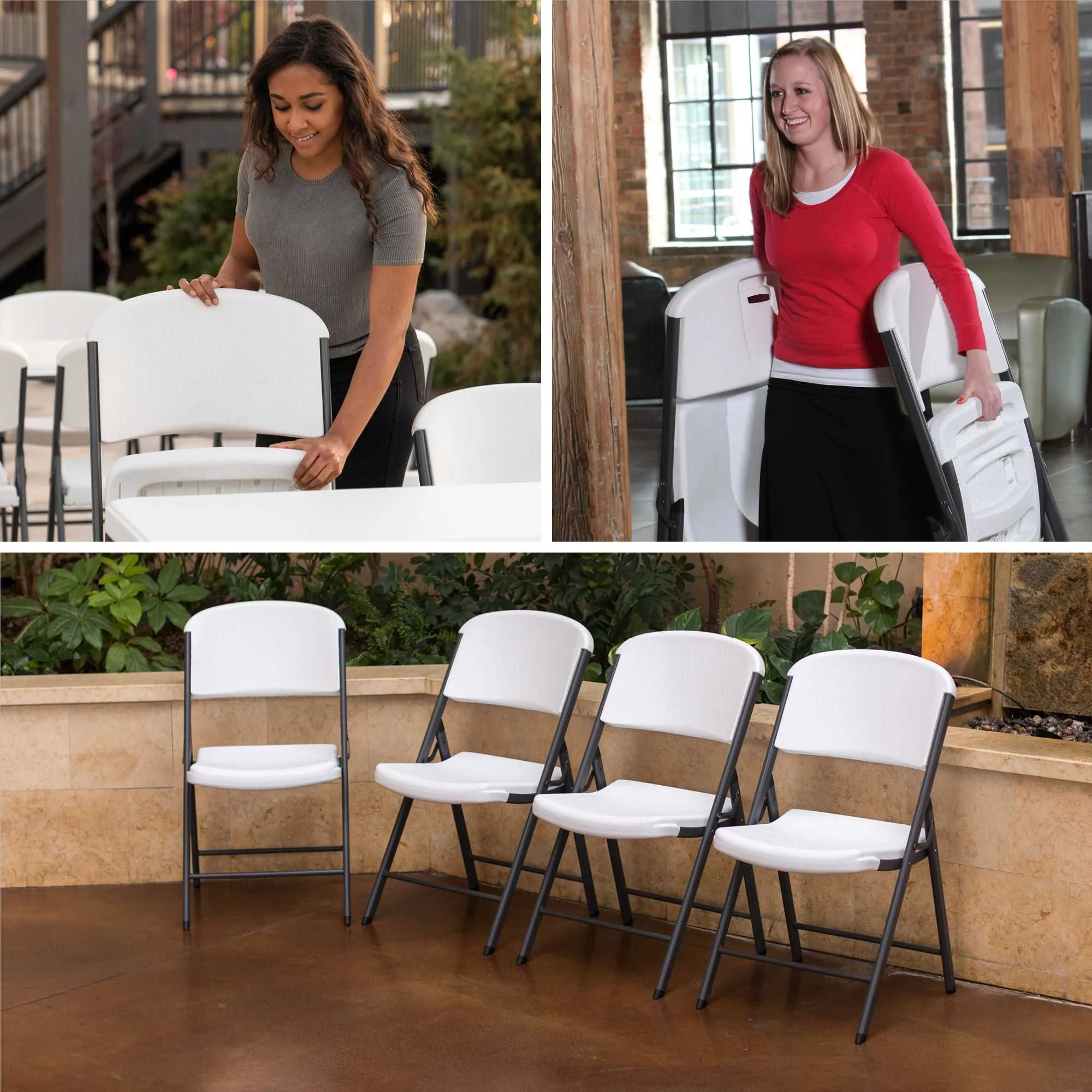 Lifetime (4) 8-Foot Rectangle Stacking Tables and (32) Chairs Combo Indoor/Outdoor Commercial Grade, White Granite (80410)