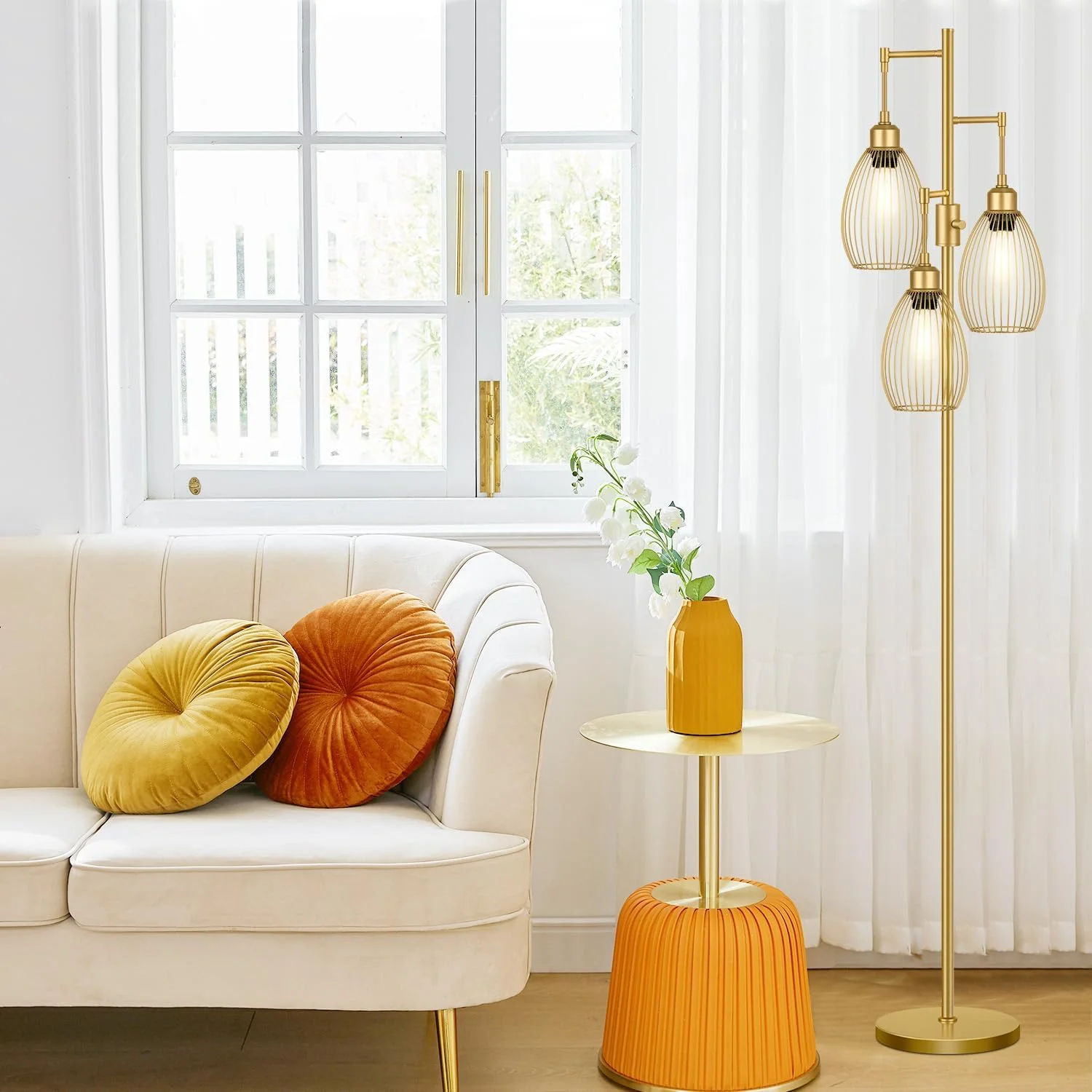 Dimmable Floor Lamp, 3 x 800LM LED Edison Bulbs Included, Farmhouse Industrial Floor Lamp Standing Tree Lamp with Elegant Teardrop Cage Tall Lamps for Living Room Bedroom Office Dining Room