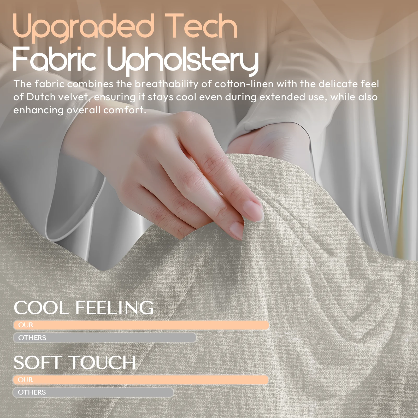 GOOSEA Fabric Gaming Chair with Pocket Spring Cushion, Breathable Computer Chair with Massage Lumbar Support and Footrest, High Back Office Chair for Adults, 300lbs, Grey