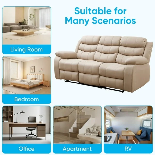 MUZZ Modern Reclining Sofa ,3-Seater Recliner Sofa with Cup Holders, Flip-Up Storage, Reversible Backrest and Footrest, Gray