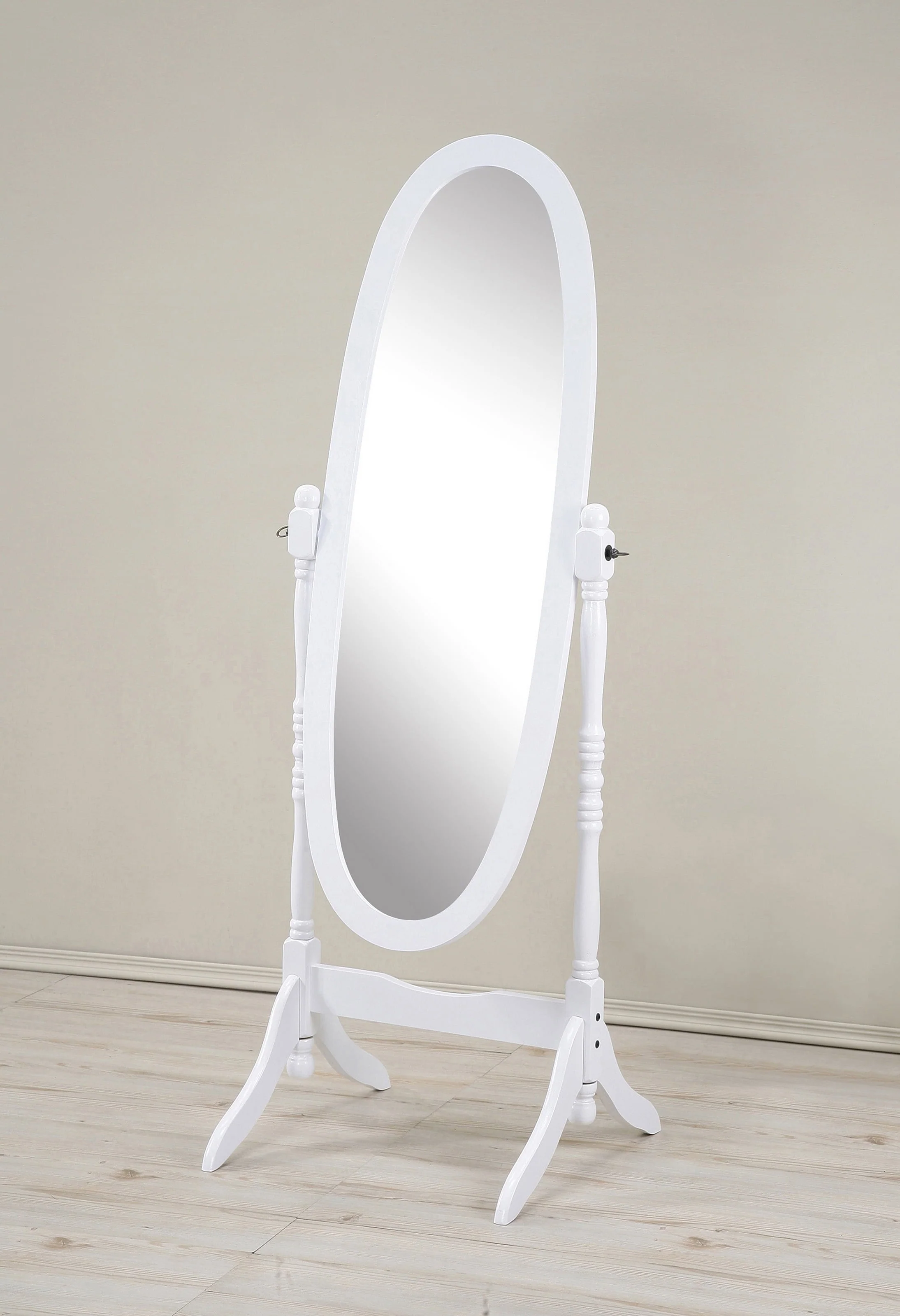 Roundhill Furniture Traditional Queen Anna Style Wood Floor Cheval Mirror, White Finish