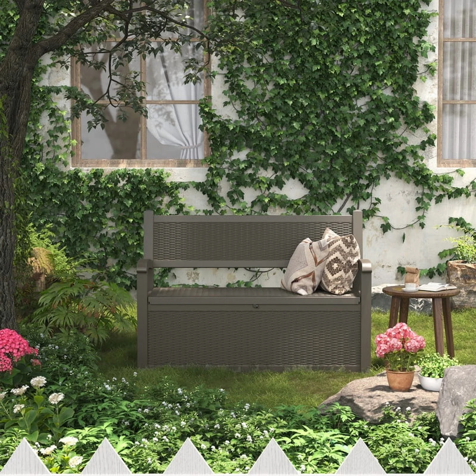 Bifanuo 70 Gallon Storage Bench Deck Box for Patio Furniture with Armrest Bench Outdoor Storage Water-Resistant Deck Box for Garden Tools,Pool Storage and Outdoor Cushions,Grey