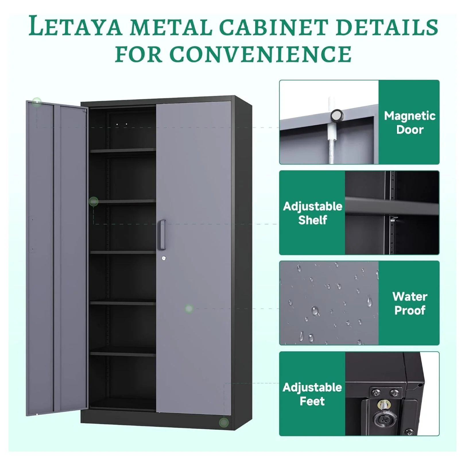 KriKac Metal Storage Cabinets with Lock Doors,Tall Locker Organizer Steel Garage Cabinets, 5 Adjustable Layers Shelves for Home, Office, Warehouse,Tool,Industrial(Black)