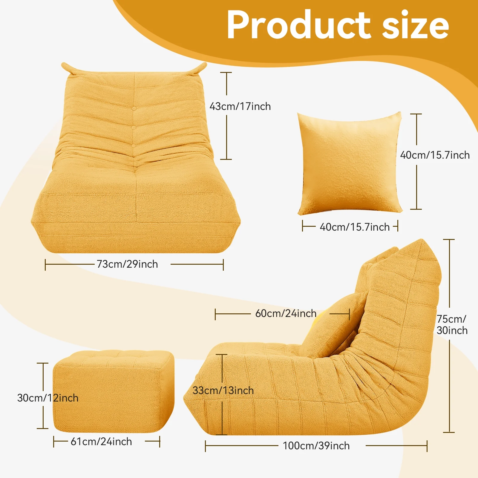 VFD Bean Bag Chairs for Adults, Beanbag Chair with Ottoman Lounge Sofa Memory Foam Comfy Reading Chair for Bedroom & Living Room, Lazy Floor Sofa Couch