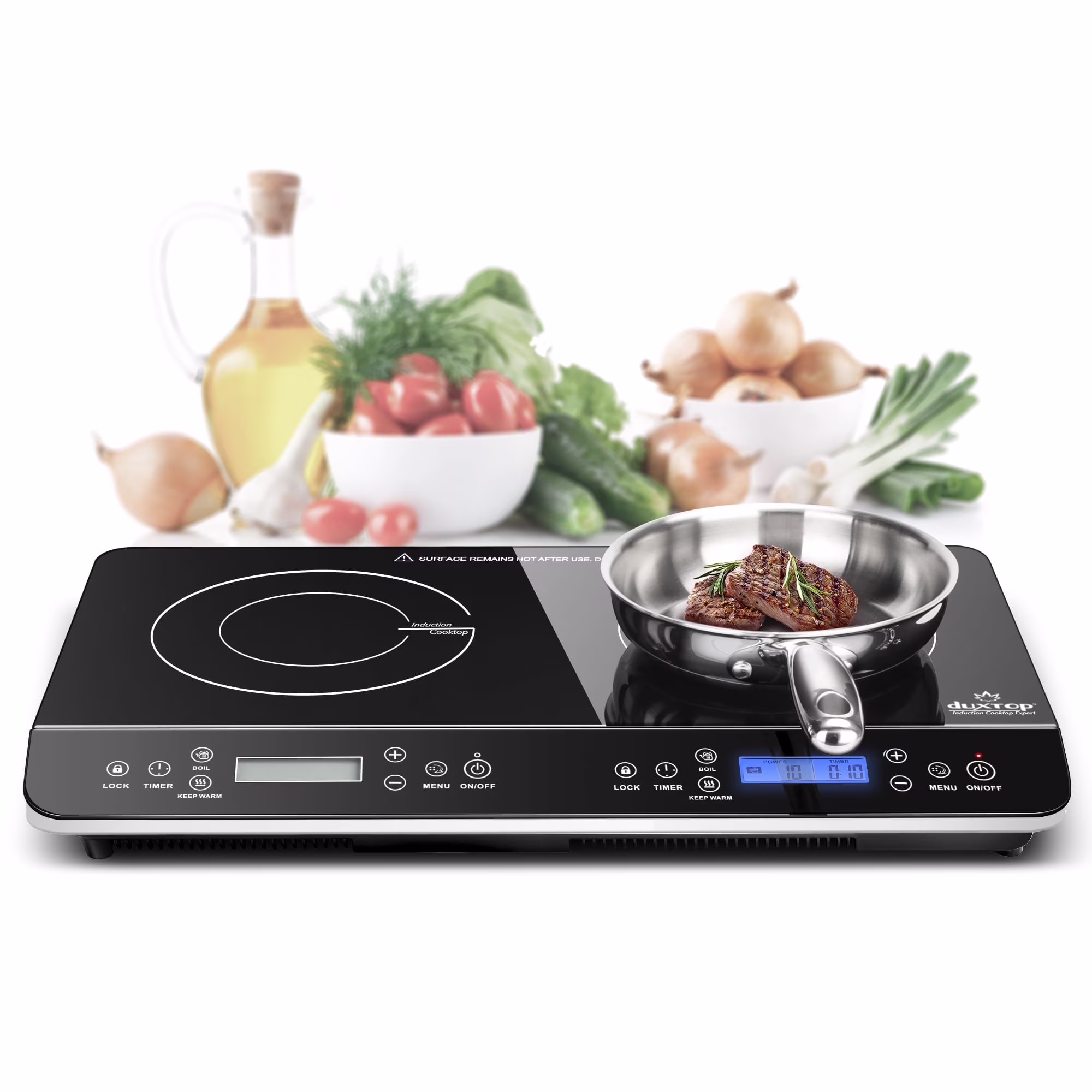Duxtop LCD Portable Double Induction Cooktop, 1800W Electric Countertop Burner, 9620LS/BT-350DZ
