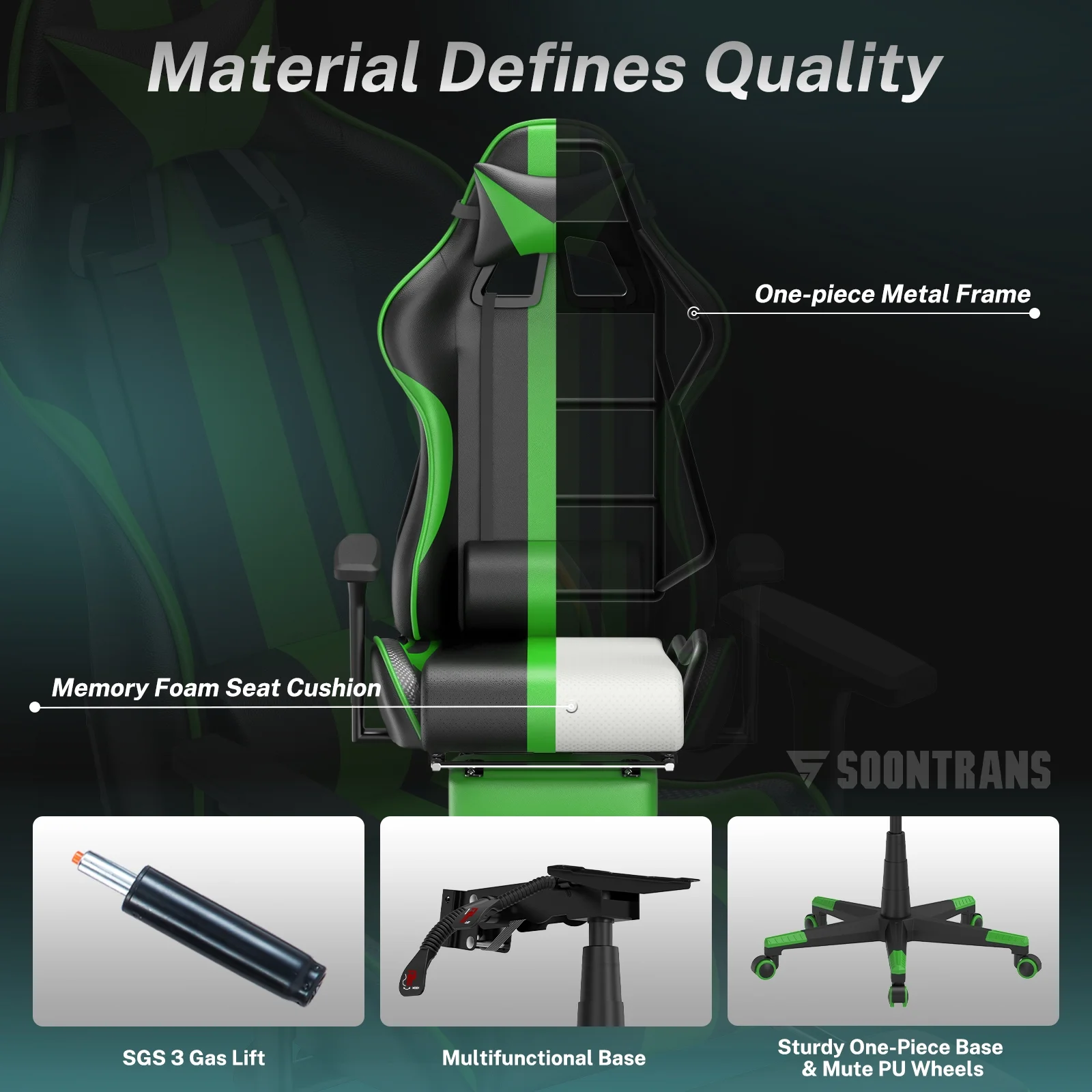 SOONTRANS Gaming Chair for Adults, Ergonomic Linen Fabric Computer Chair with Massage Lumbar Pillow, Gamer Game Chair with Adjustable Headrest, Comfortable Office Chair for Home, White