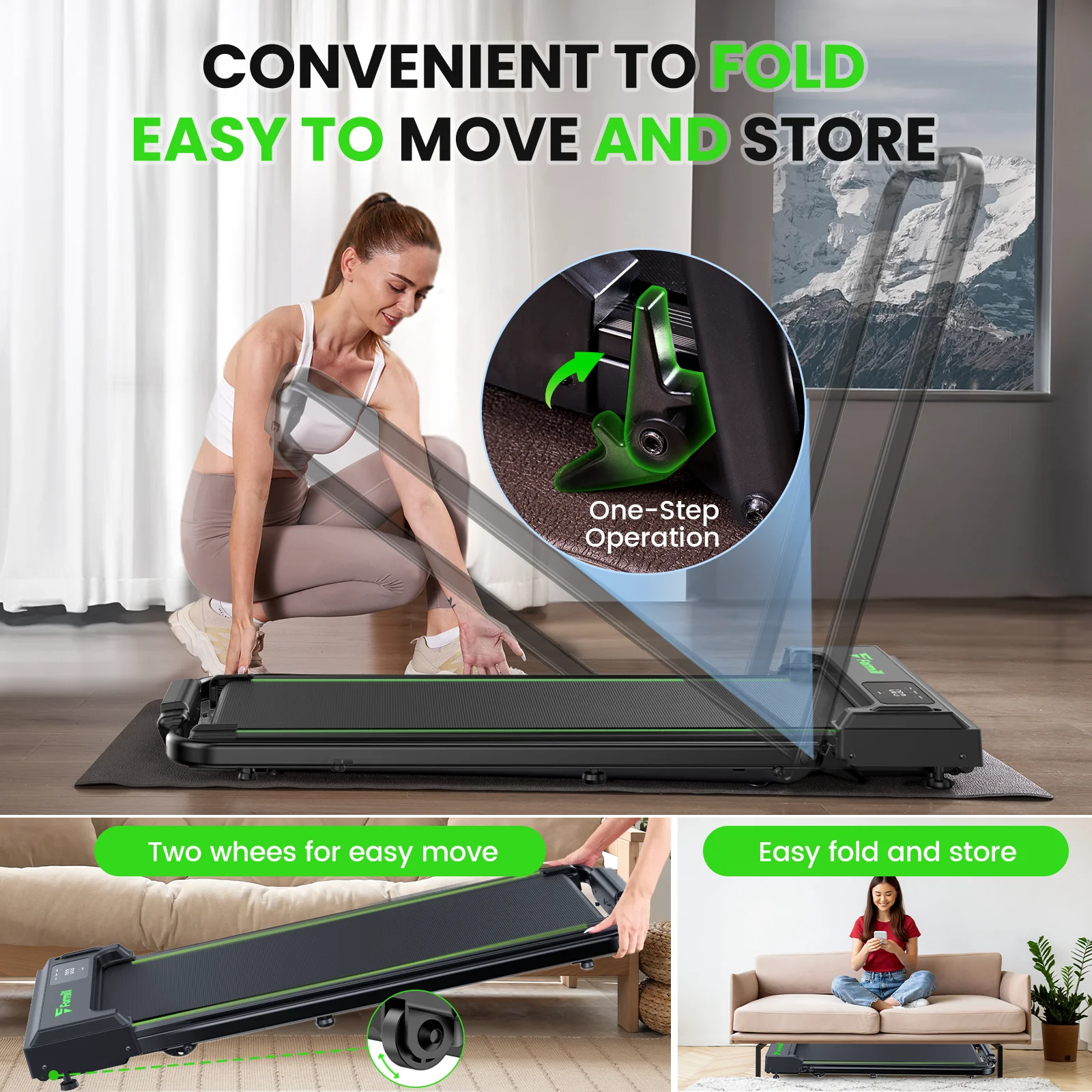 Treadmill 2 in 1 for Home/Office,Patbrela 300 Lbs Walking Pad Treadmill with HandleBar,Under Desk Treadmill with Mat, Touch Control,LED Display & Remote Control