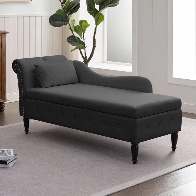 MUZZ Modern Velvet Chaise Lounge Indoor Chair,Tufted Long Lounge with Pillow for Living Room/Bedroom/Office（Beige)