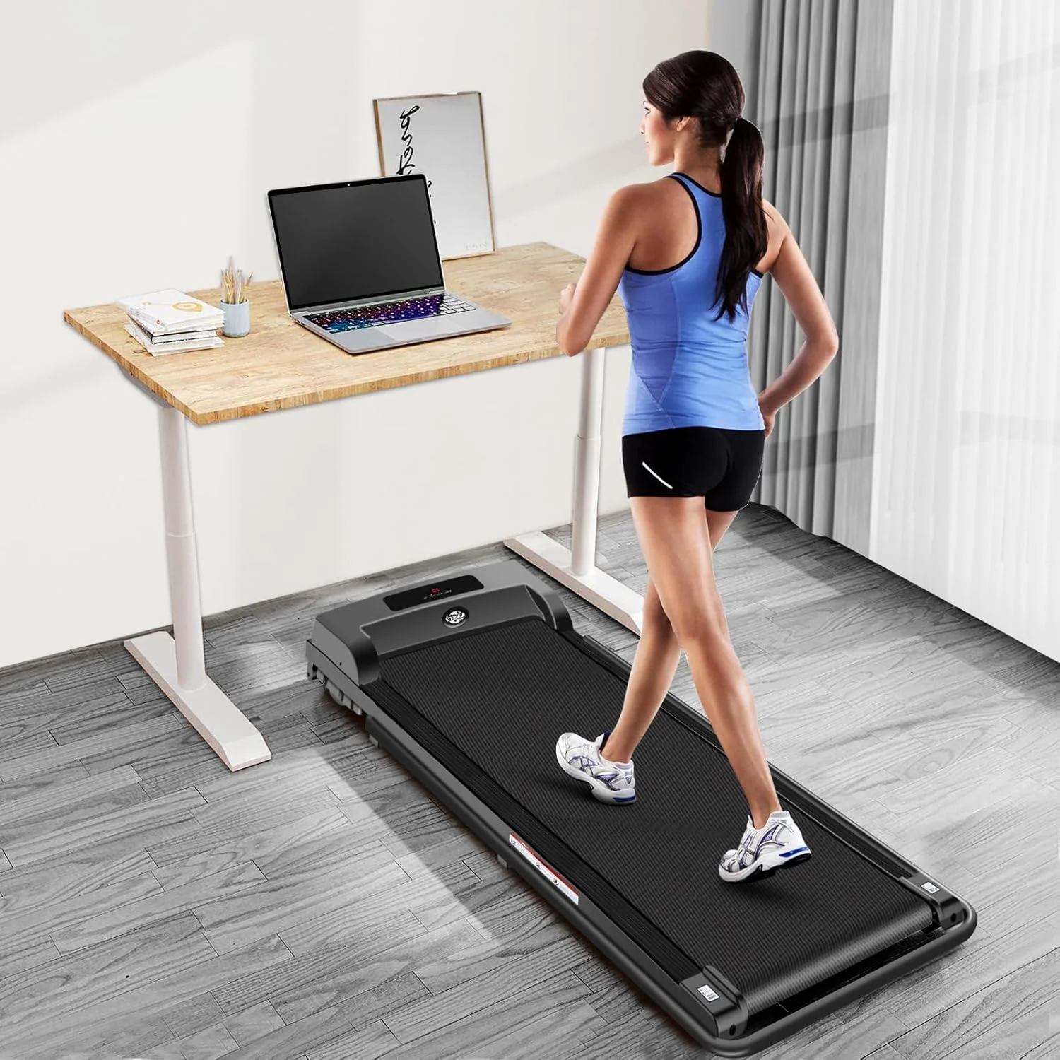 2 in 1 Walking Pad Treadmill, Foldable Treadmills with Handle Bar, 2.5HP Portable Folding Treadmill with Remote Control, Under Desk Treadmill for Home Office, 300lbs, Black