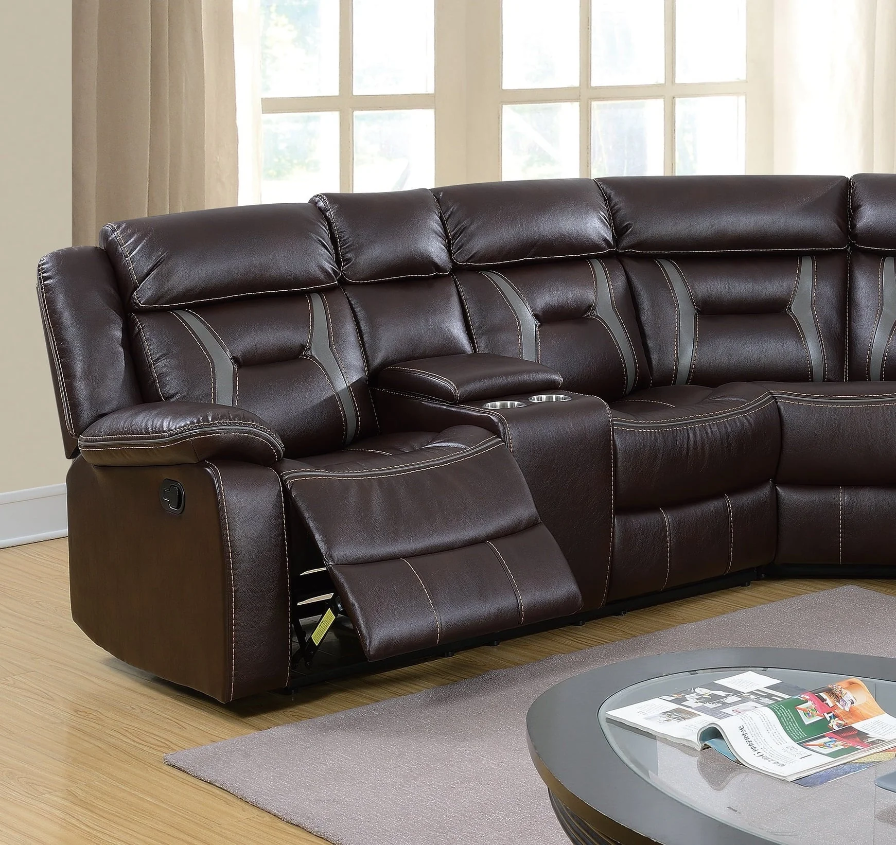 Living Room 3pcs Reclining Motion Sectional Sofa Gel Leatherette Loveseat Console Corner Wedge Dark Brown Cushion Couch