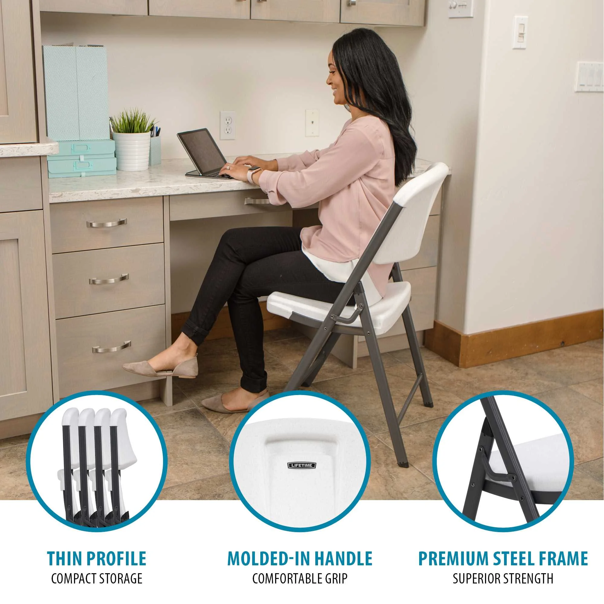 Lifetime (4) 8-Foot Rectangle Stacking Tables and (32) Chairs Combo Indoor/Outdoor Commercial Grade, White Granite (80410)