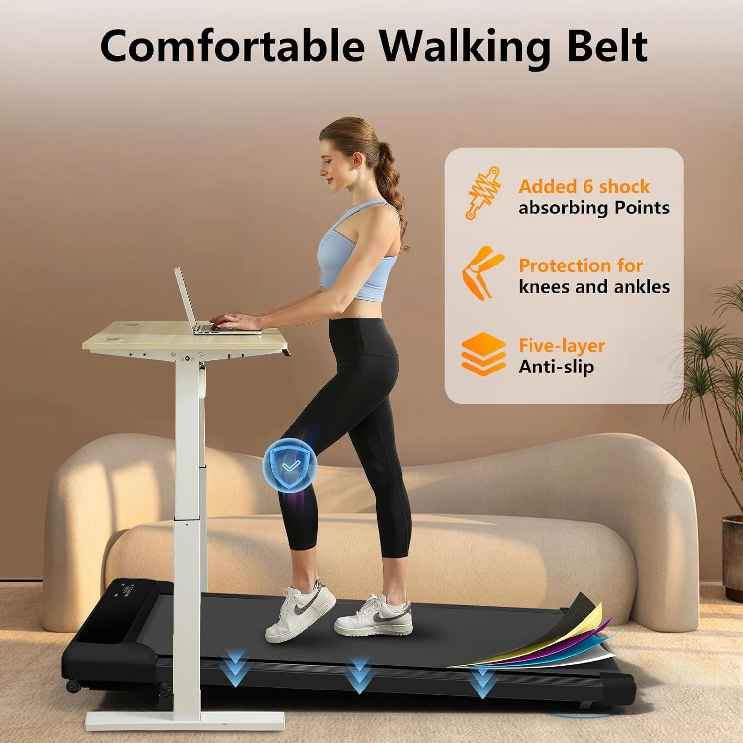 JURITS Walking Pad 2 in 1 for Walking and Jogging, Under Desk Treadmill for Home Office with Remote Control, Portable Walking Pad Treadmill Under Desk, Desk Treadmill in LED Display,Black