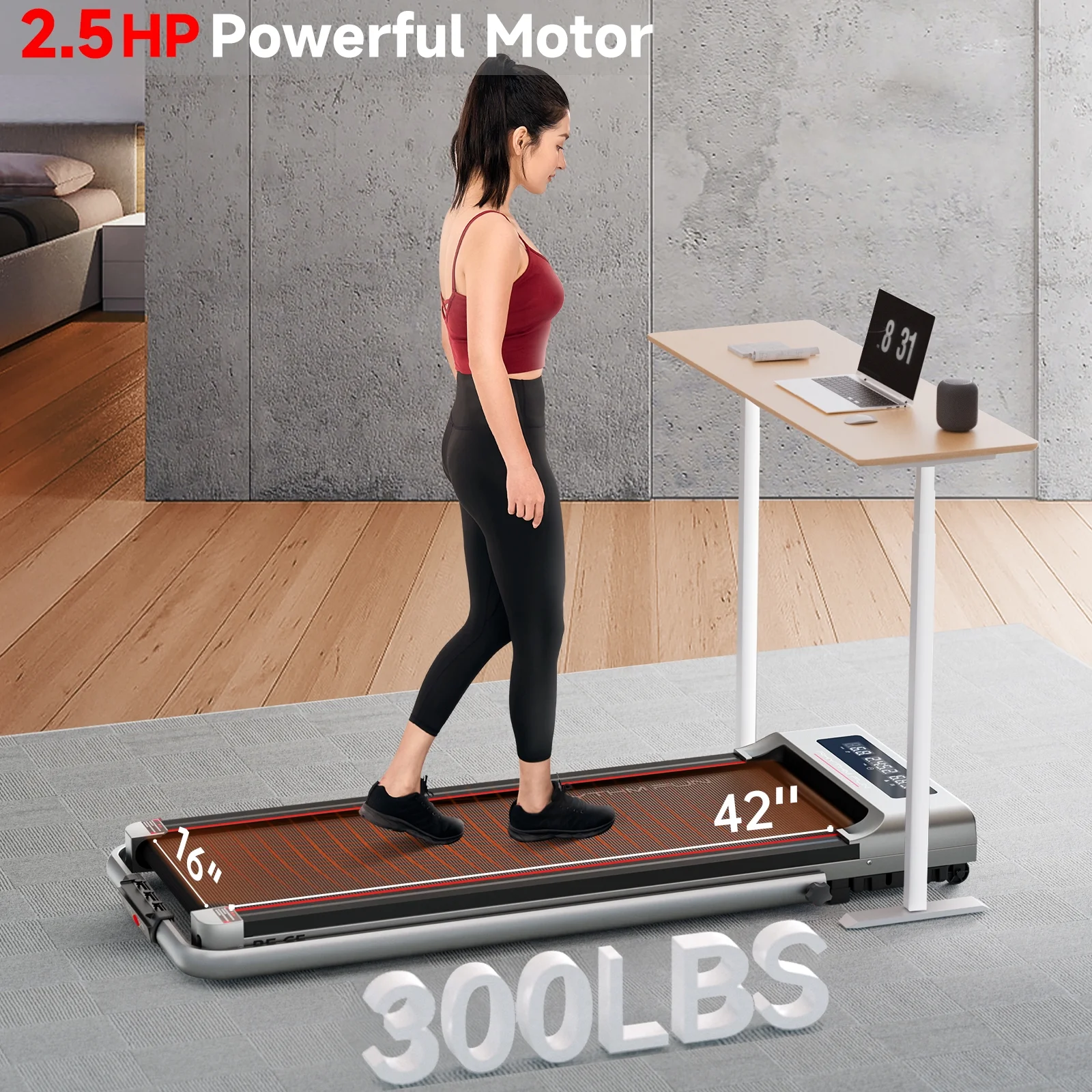 RHYTHM FUN Foldable Walking Pad with Incline, Portable Under-Desk Treadmill, 300 lb Capacity, Remote Control, LED Display for Home and Office