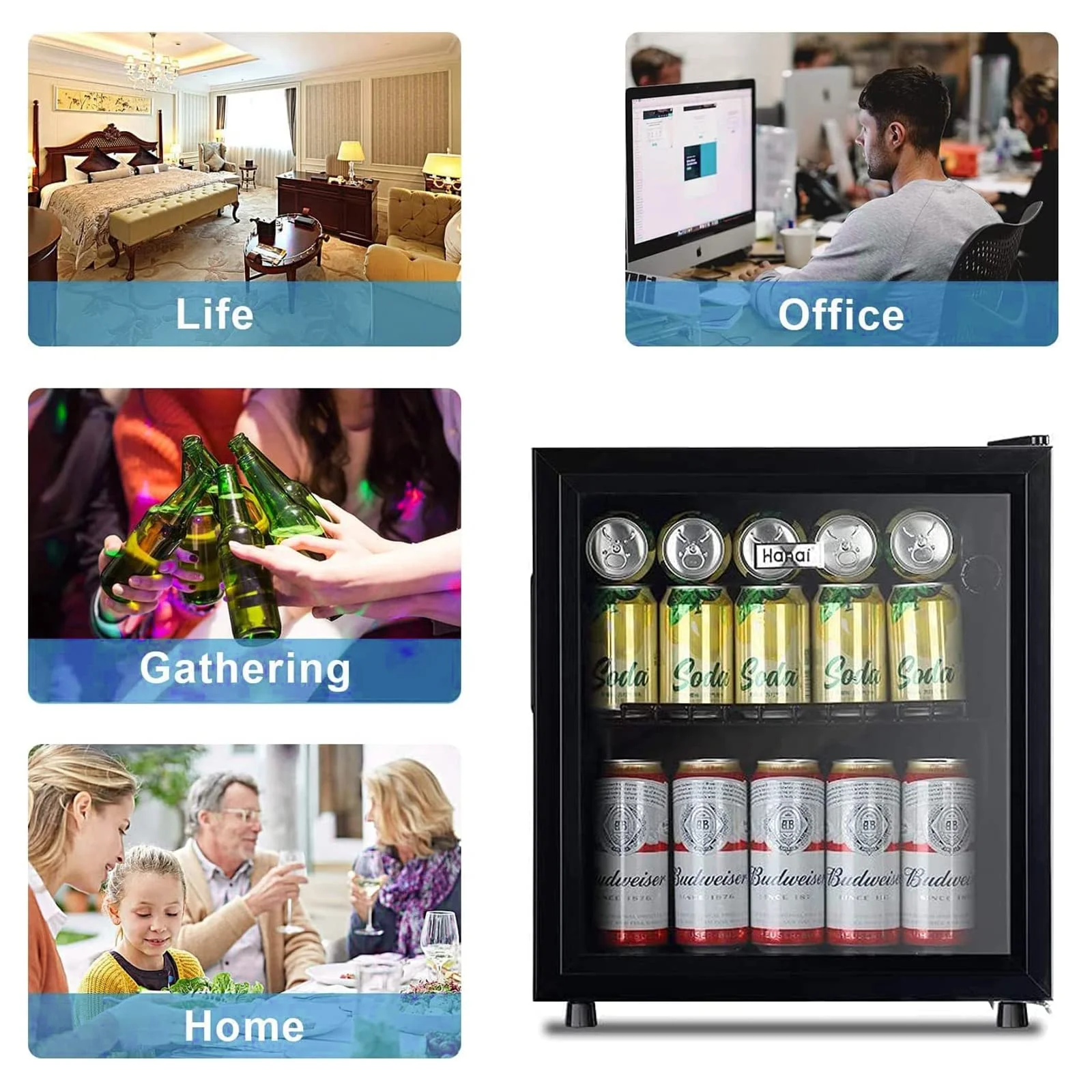 62-Can Beverage Cooler and Refrigerator, Small Mini Fridge for Home, Office or Bar with Glass Door and Adjustable Removable Shelves��Perfect for Soda Beer or Wine, Stainless Steel, 1.6 Cu.Ft.