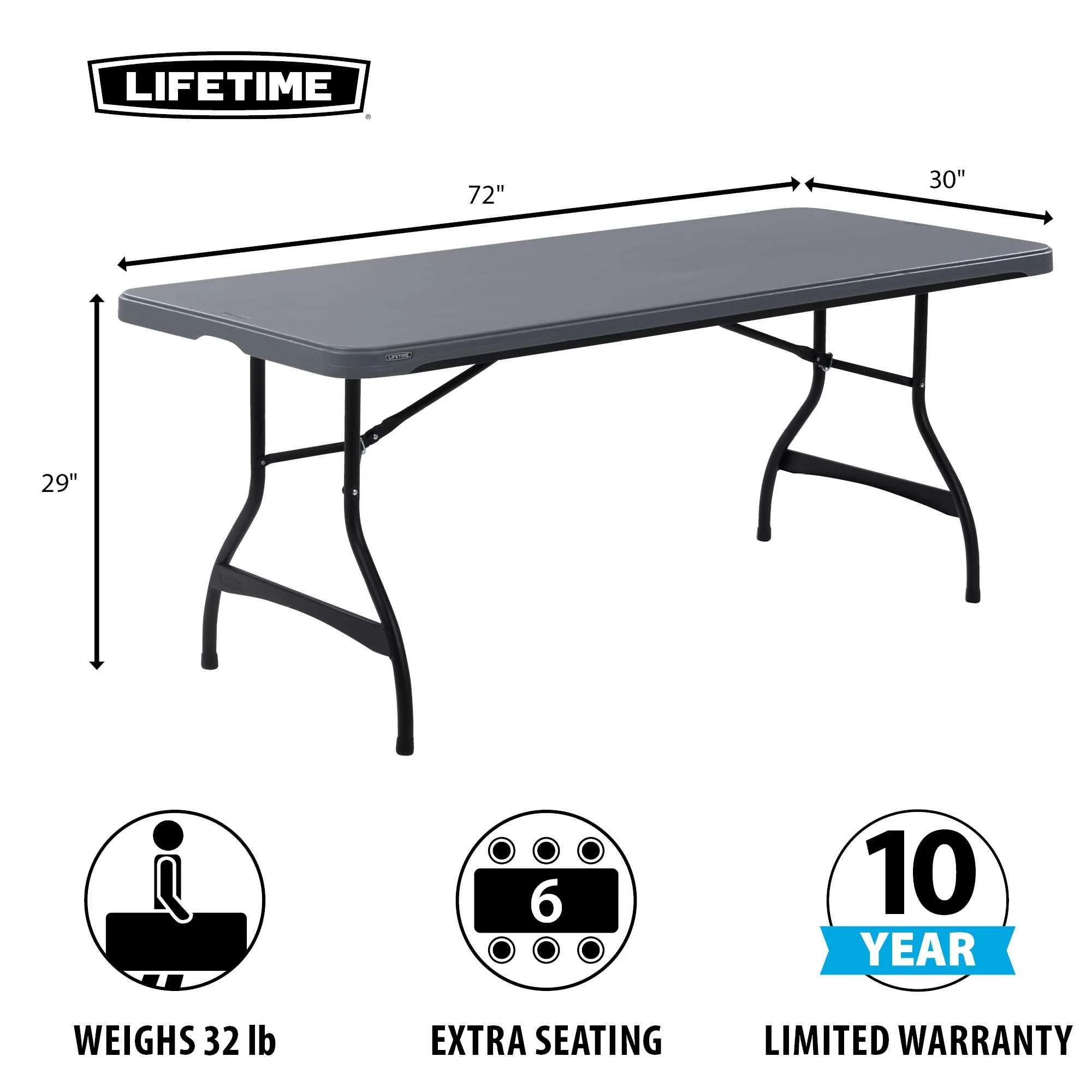 Lifetime 6 Foot Rectangle Folding Table, Indoor/Outdoor Commercial Grade, Black (280350)